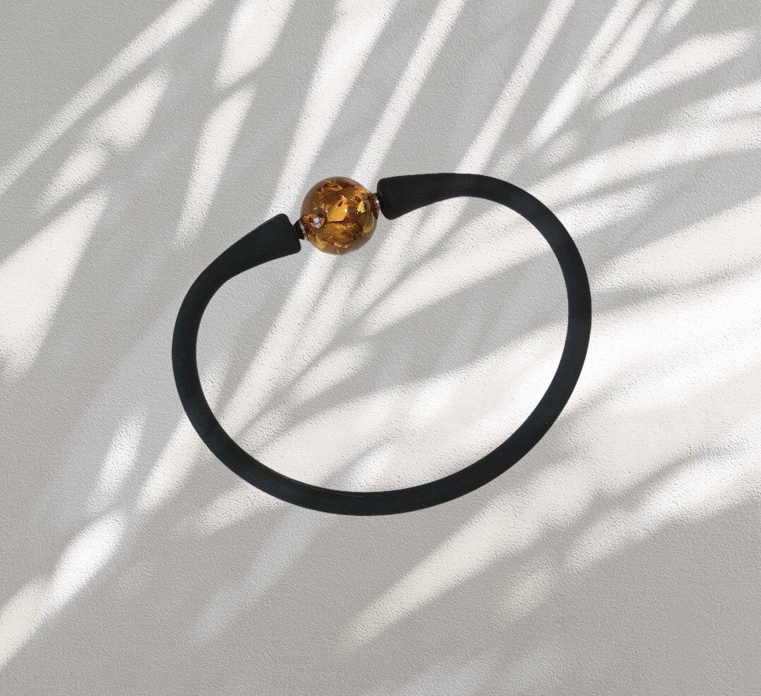 Bracelet élastique ambre cognac