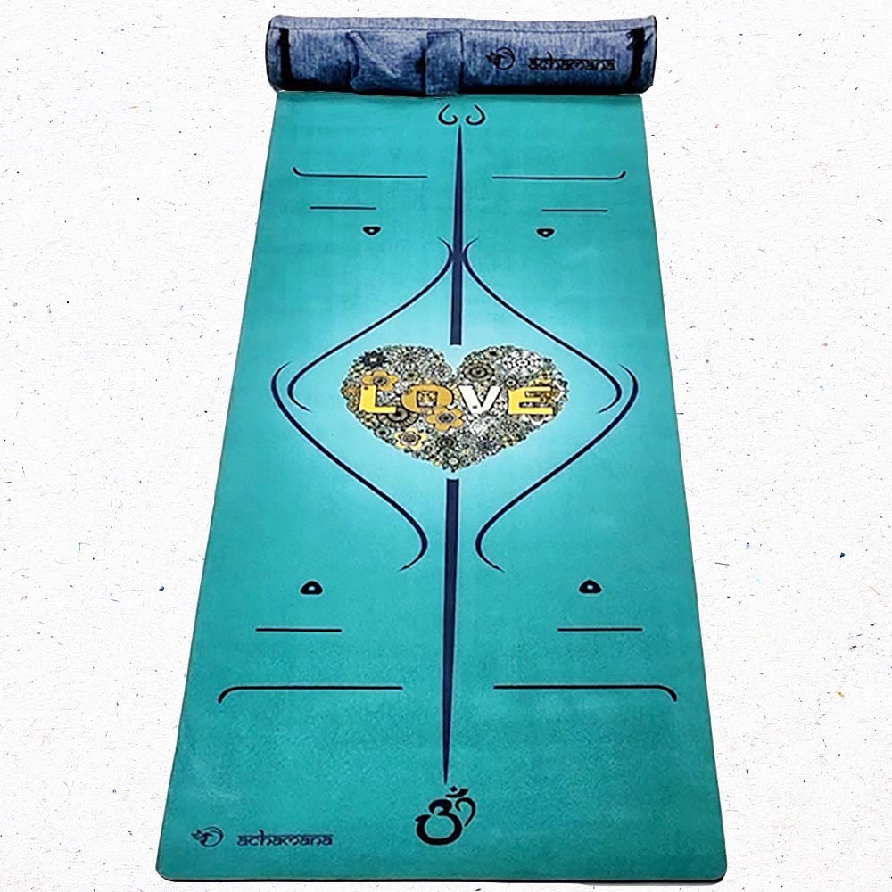 Tapis yoga marqueurs 3 plis vert + sac