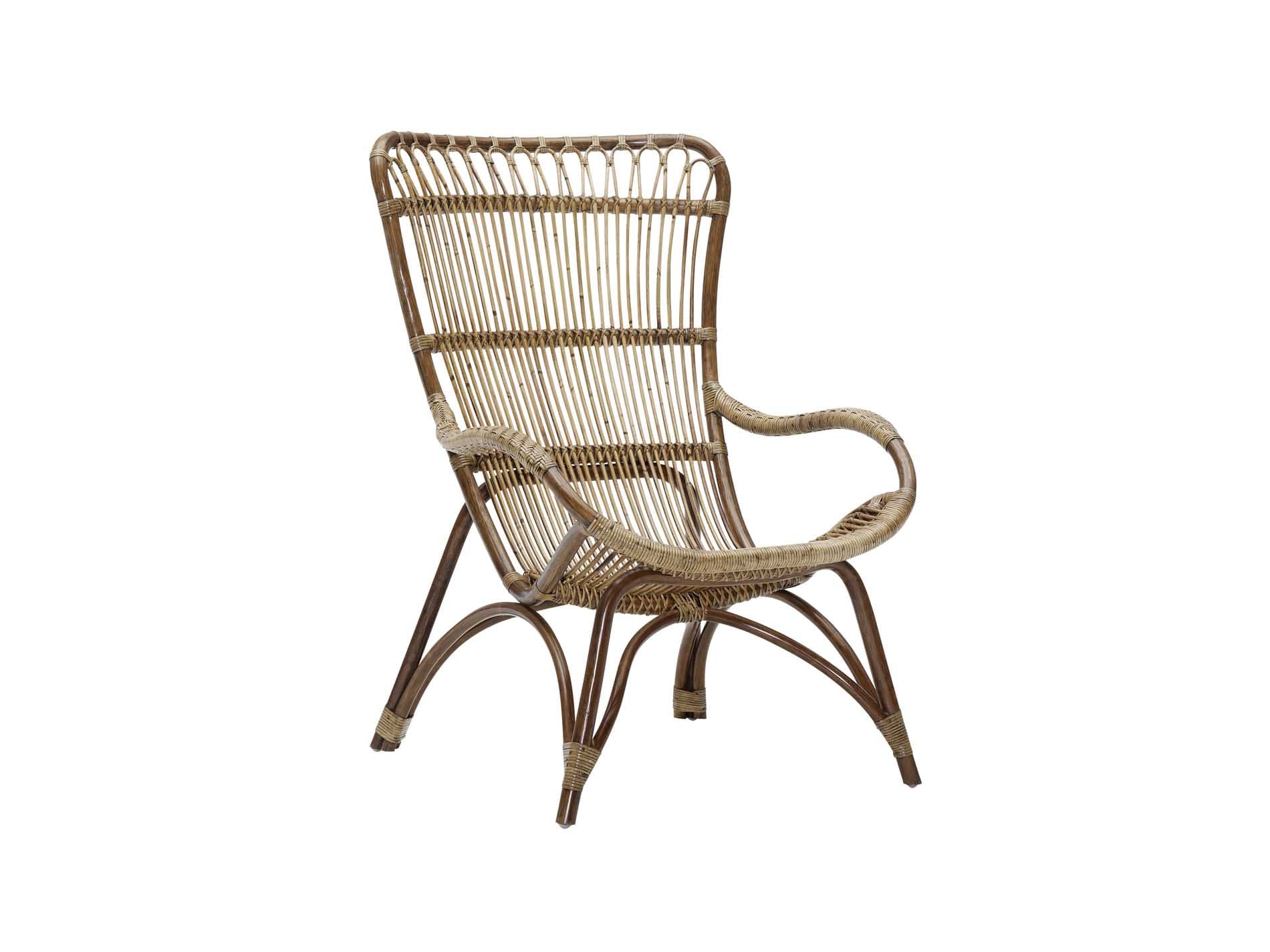 Fauteuil haut dossier en rotin antique