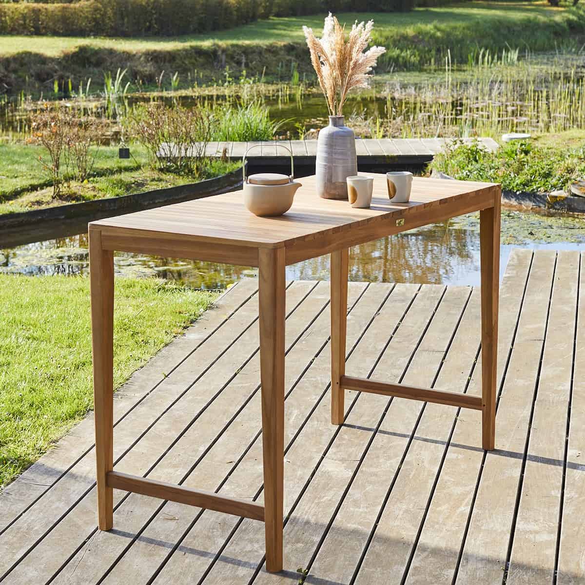 Table haute de jardin teck 150