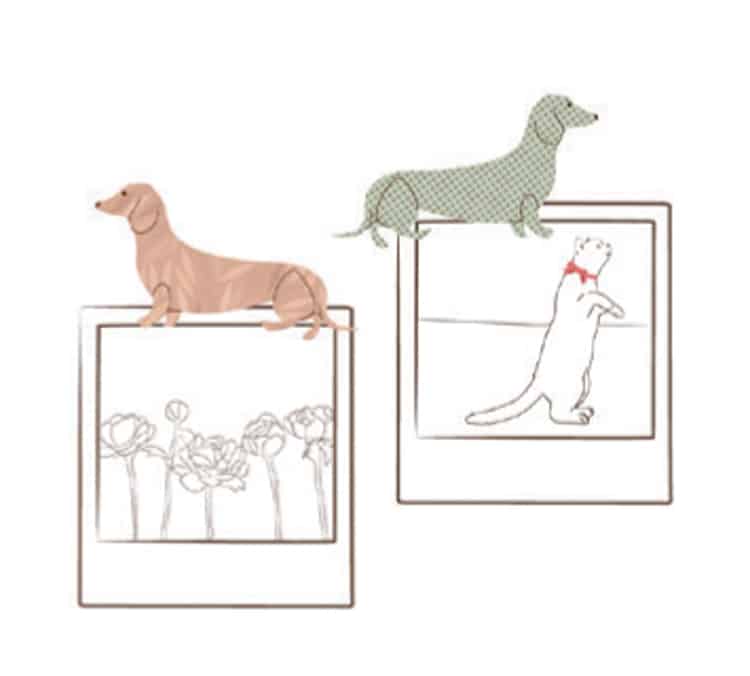 Sticker mural mini chiens saucisses