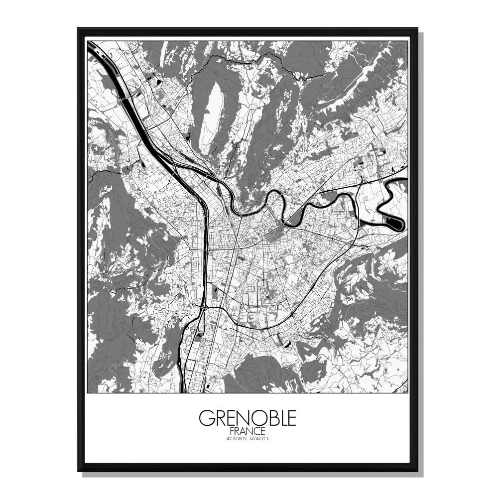 Grenoble carte ville  city map n&b