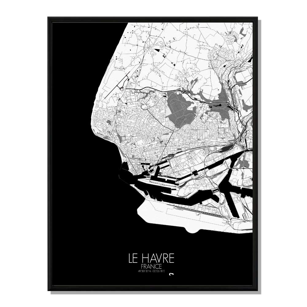 Le havre carte ville  city map n&b