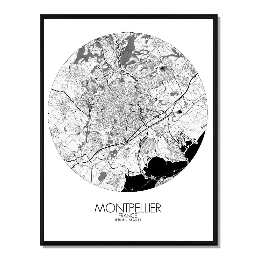 Montpellier carte ville  city map rond