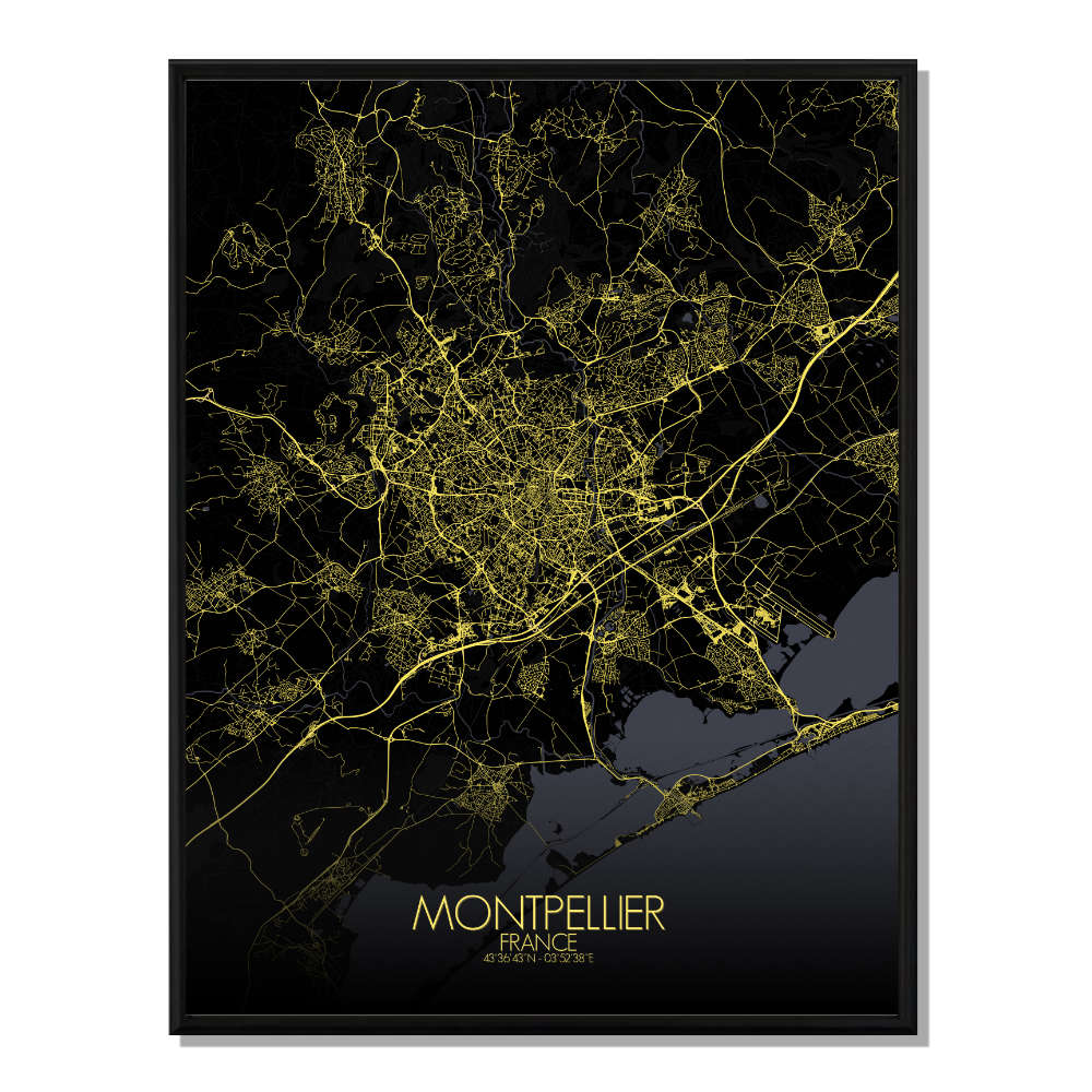 Montpellier carte ville  city map nuit