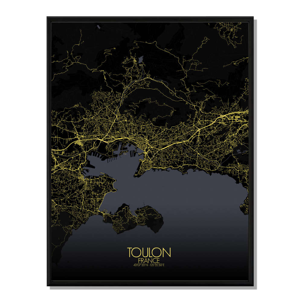 Toulon carte ville  city map nuit