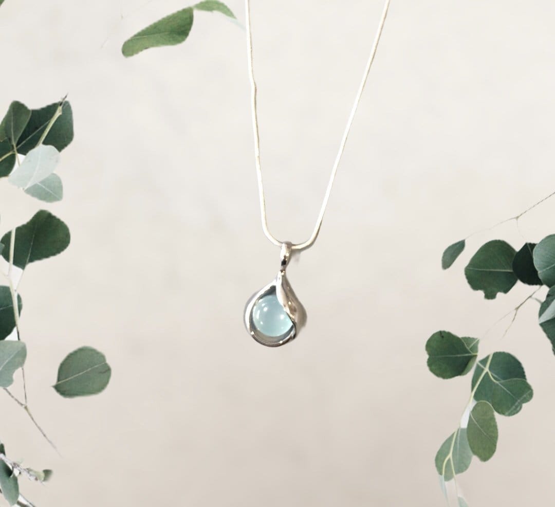 Collier agate aqua argent