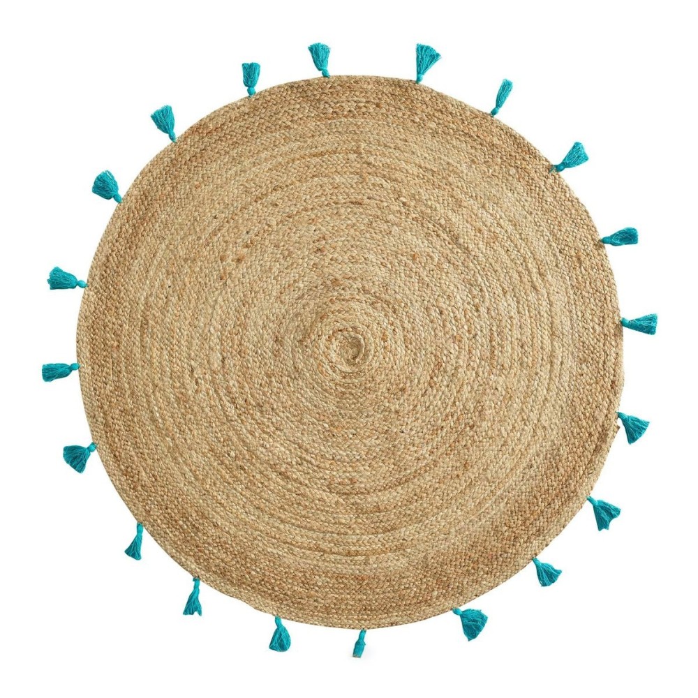 Tapis rond 120 cm jute pompons shira tur