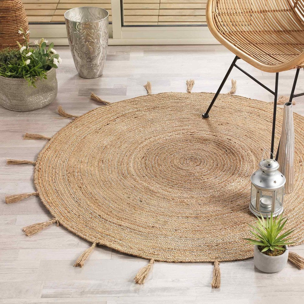 Tapis rond 120 cm jute sanda argent