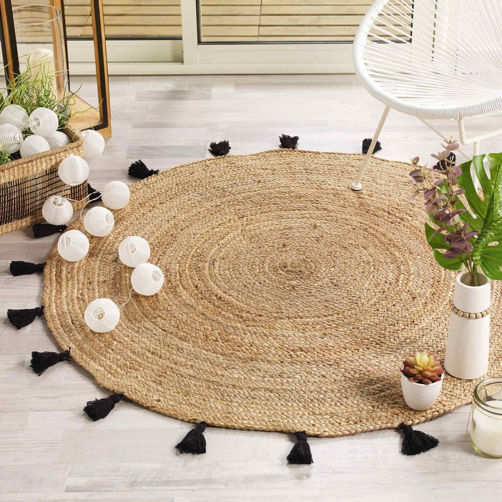 Tapis rond 120 cm jute shira noir