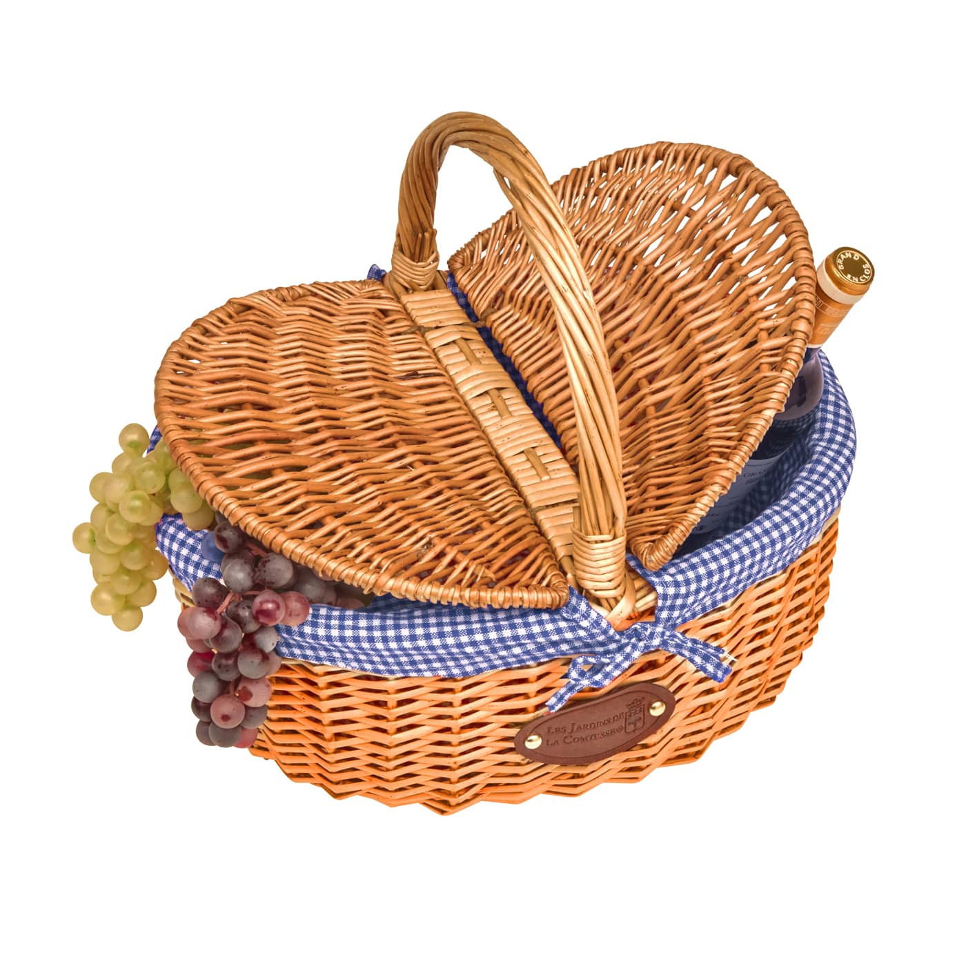 Panier en osier campagne vichy bleu