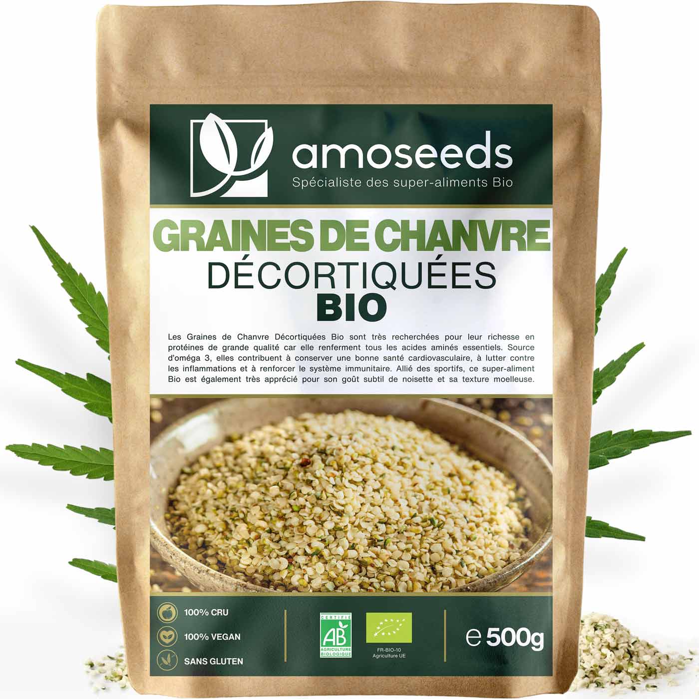 Graines de chanvre décortiquées bio 500g