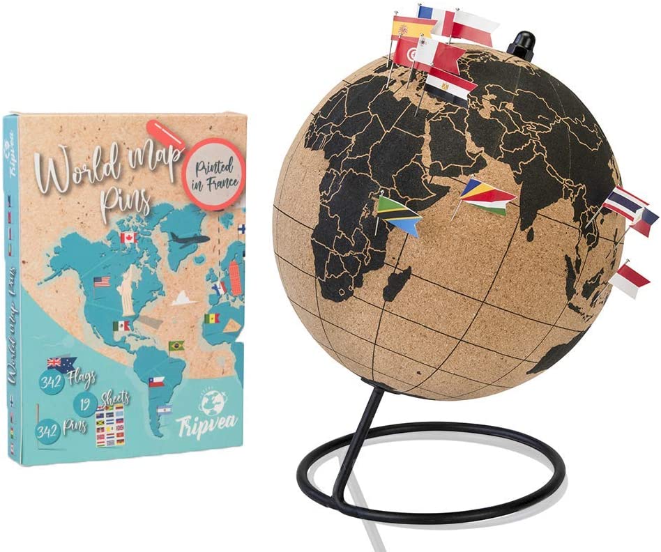 Tripvea - globe en liège 20 cm + cartes