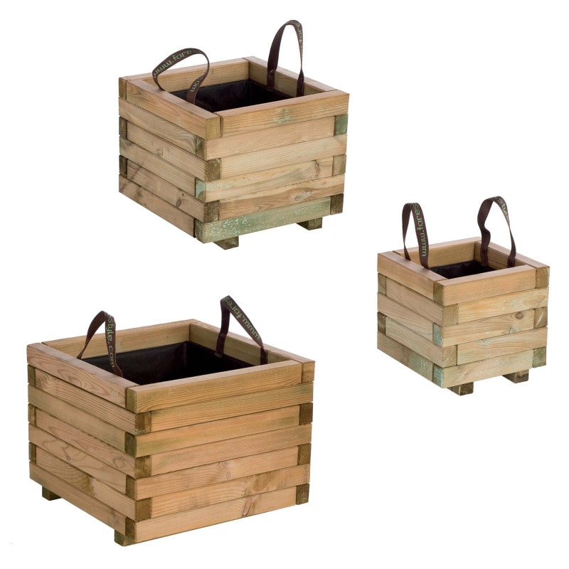 Lot de 3 bacs à fleurs carrés en bois