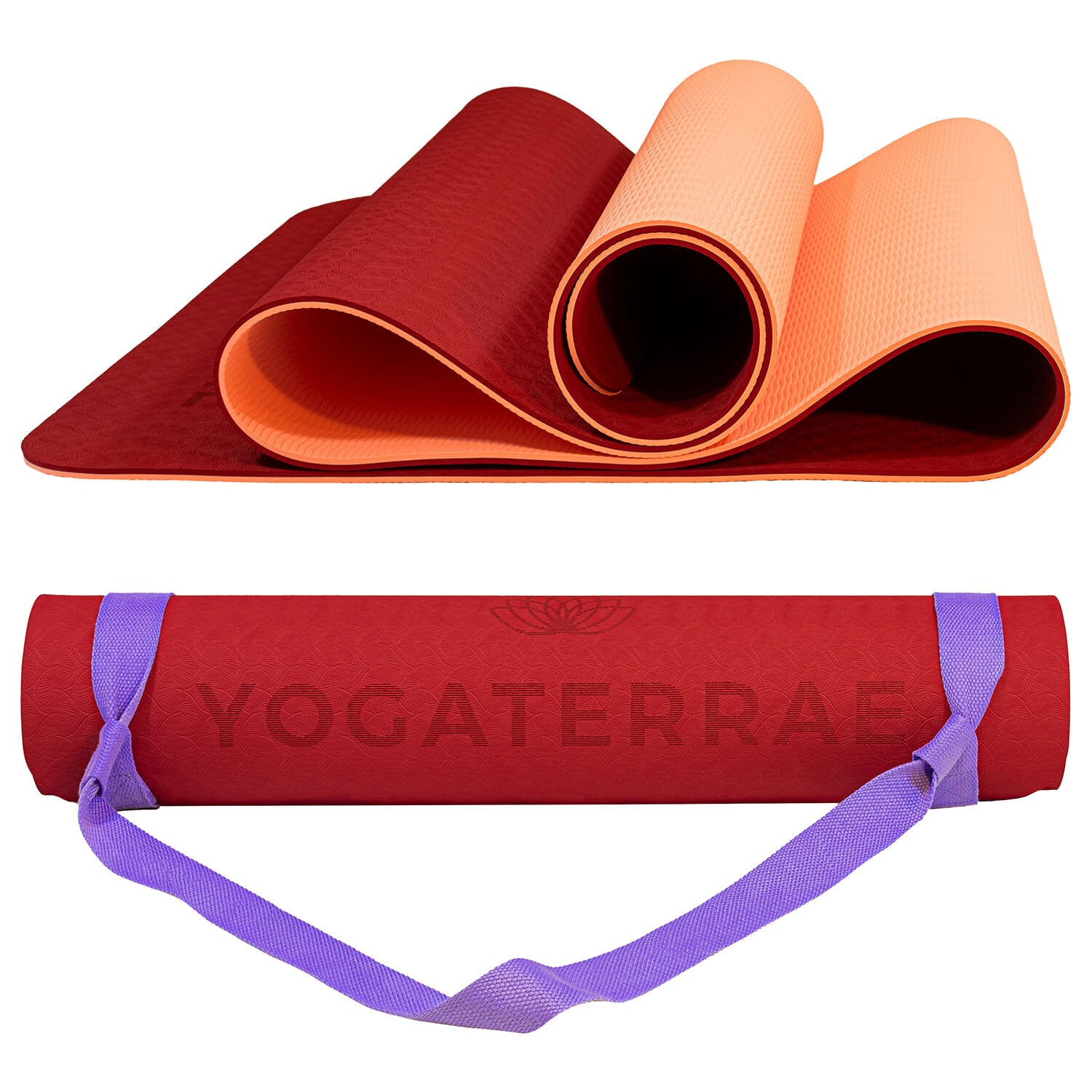 Tapis yoga bordeaux corail tpe + sangle