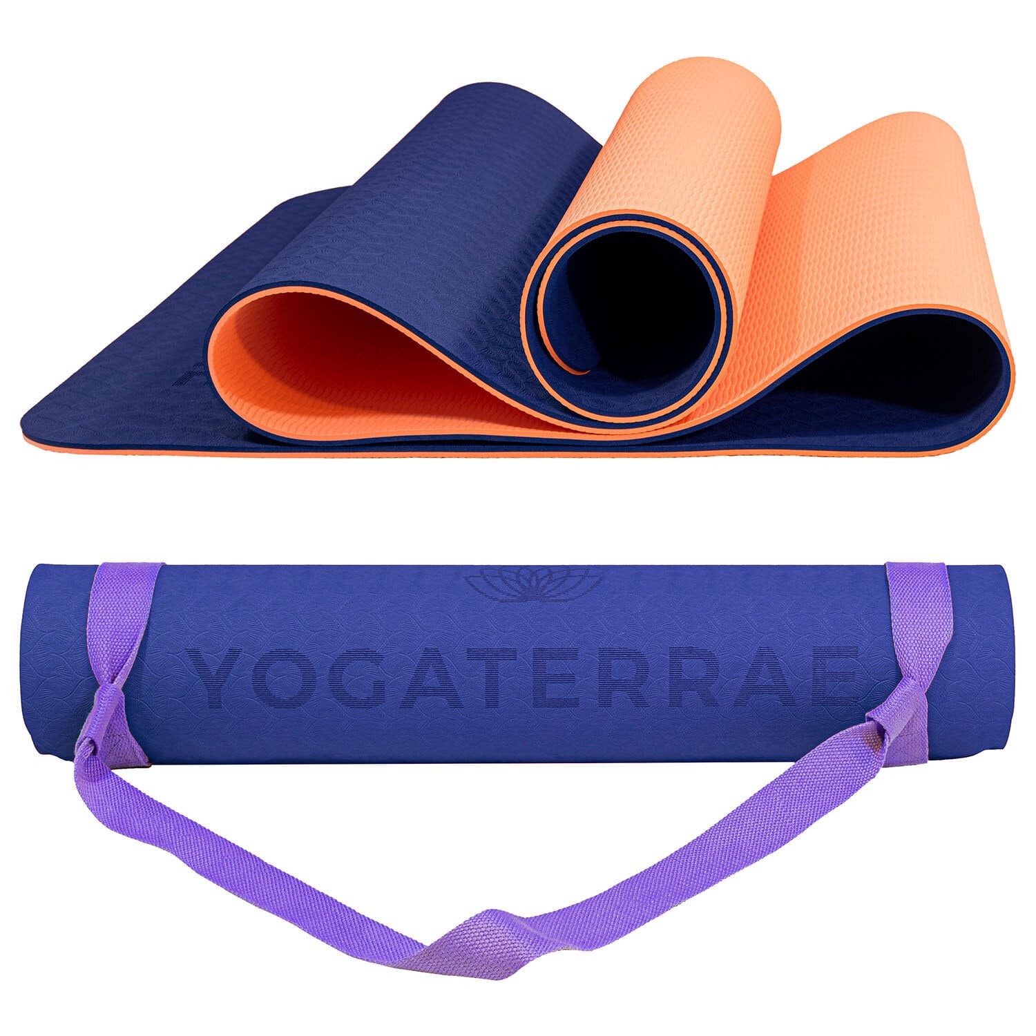 Tapis de yoga marine corail tpe + sangle