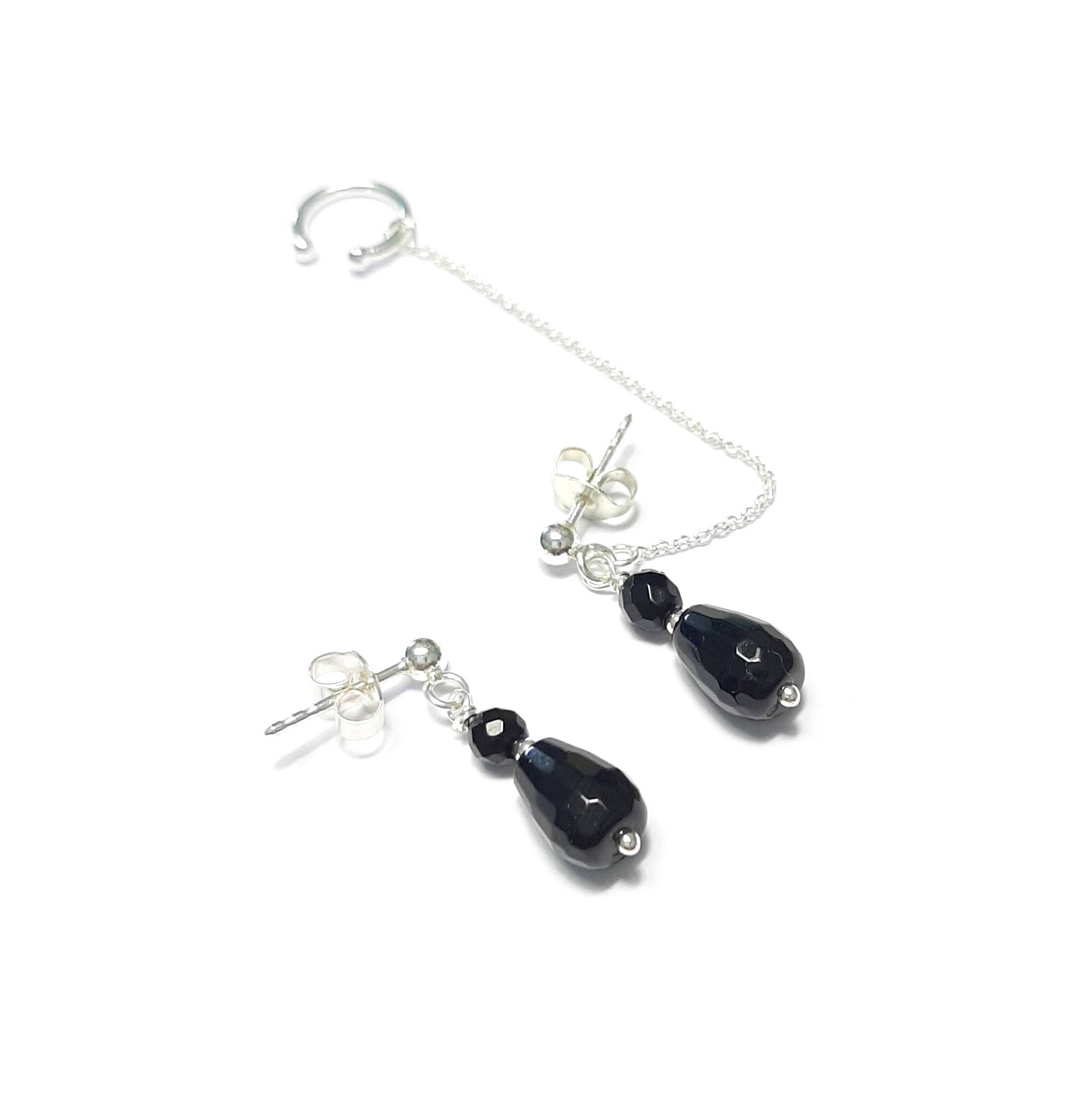 Bijou d'oreille chaînette onyx