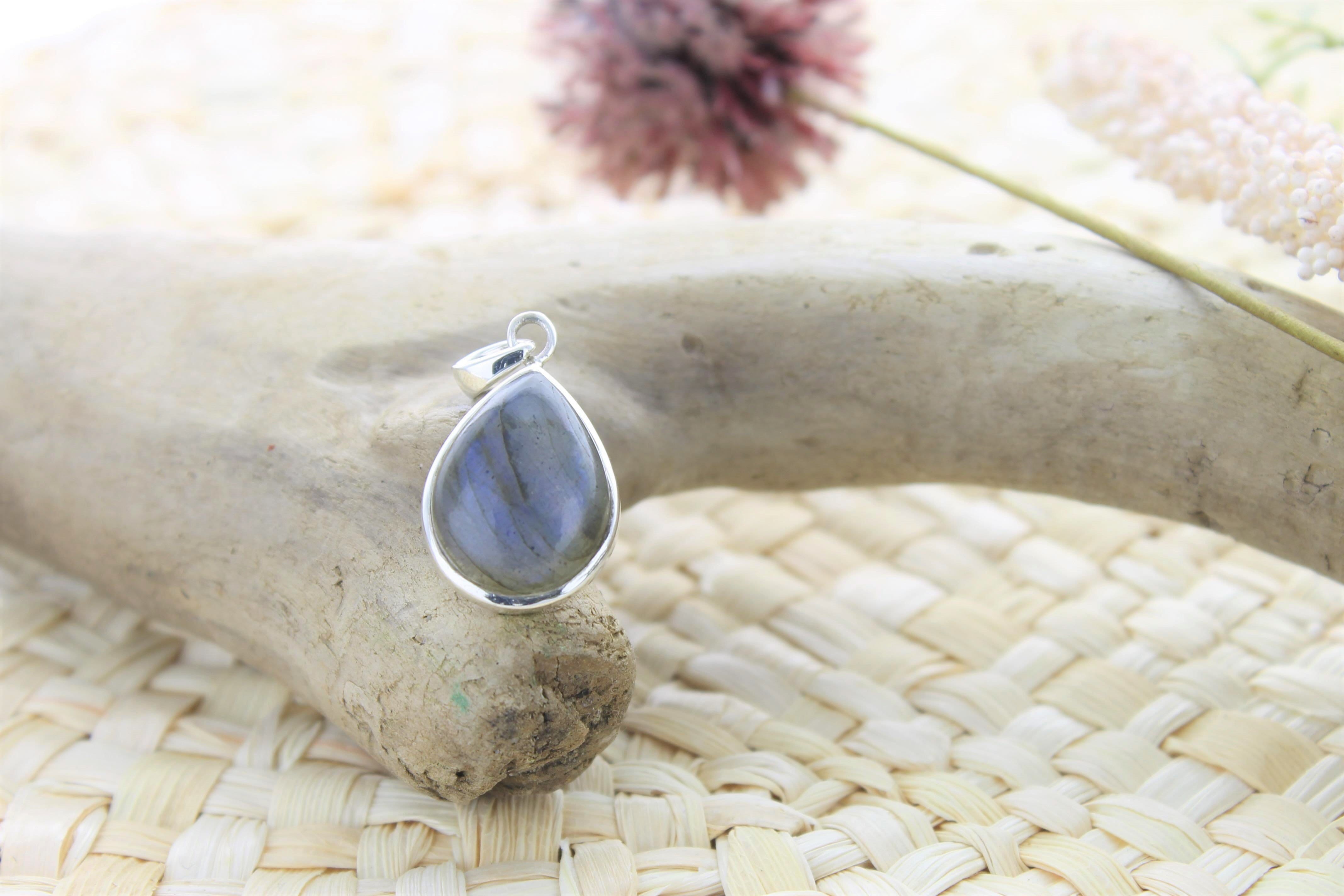 Pendentif goutte labradorite & argent