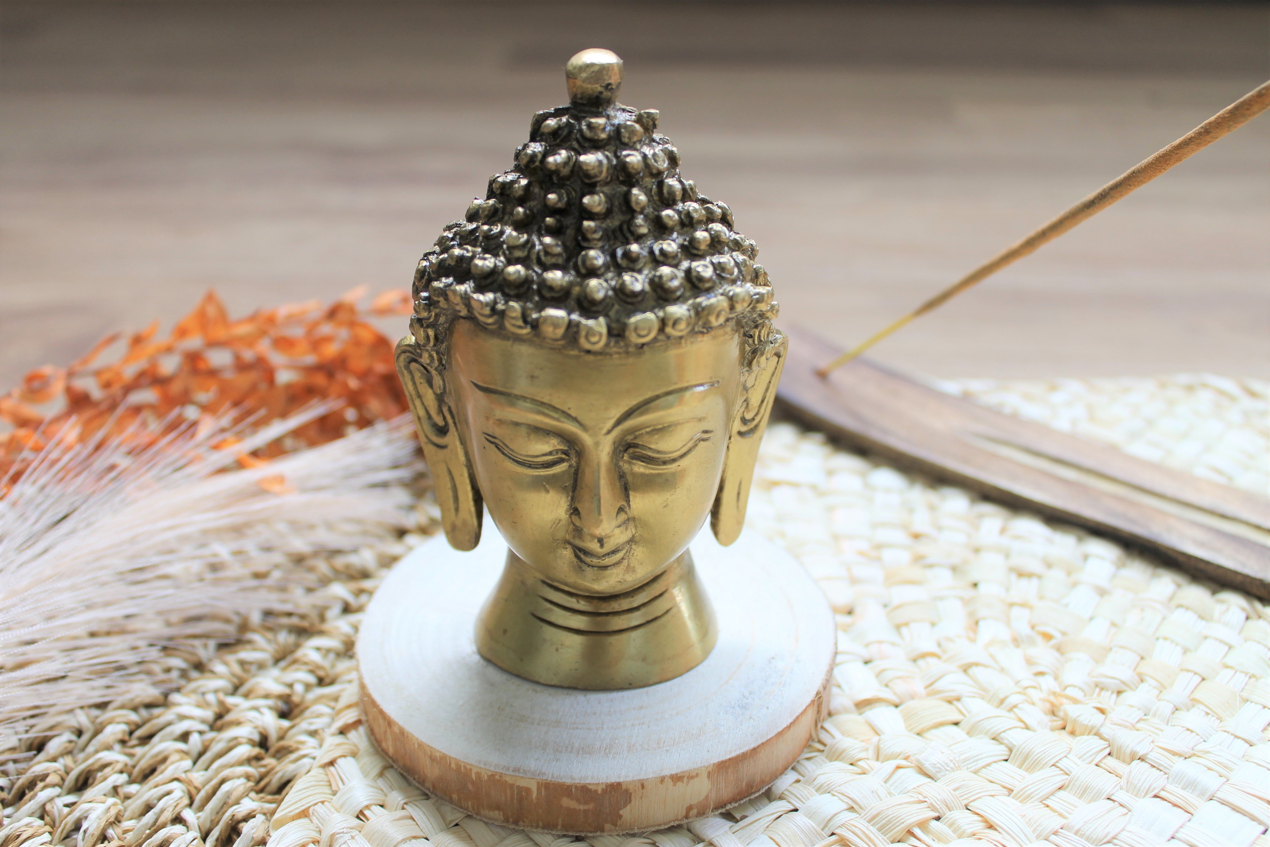 Tête de bouddha laiton doré mat 11.5 cm