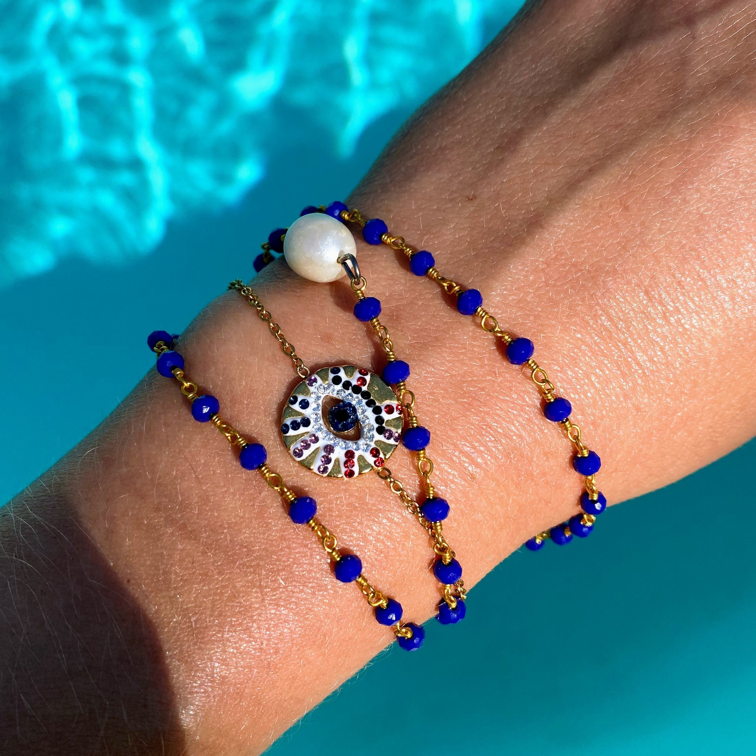 Bracelet evil eye oeil bleu - or