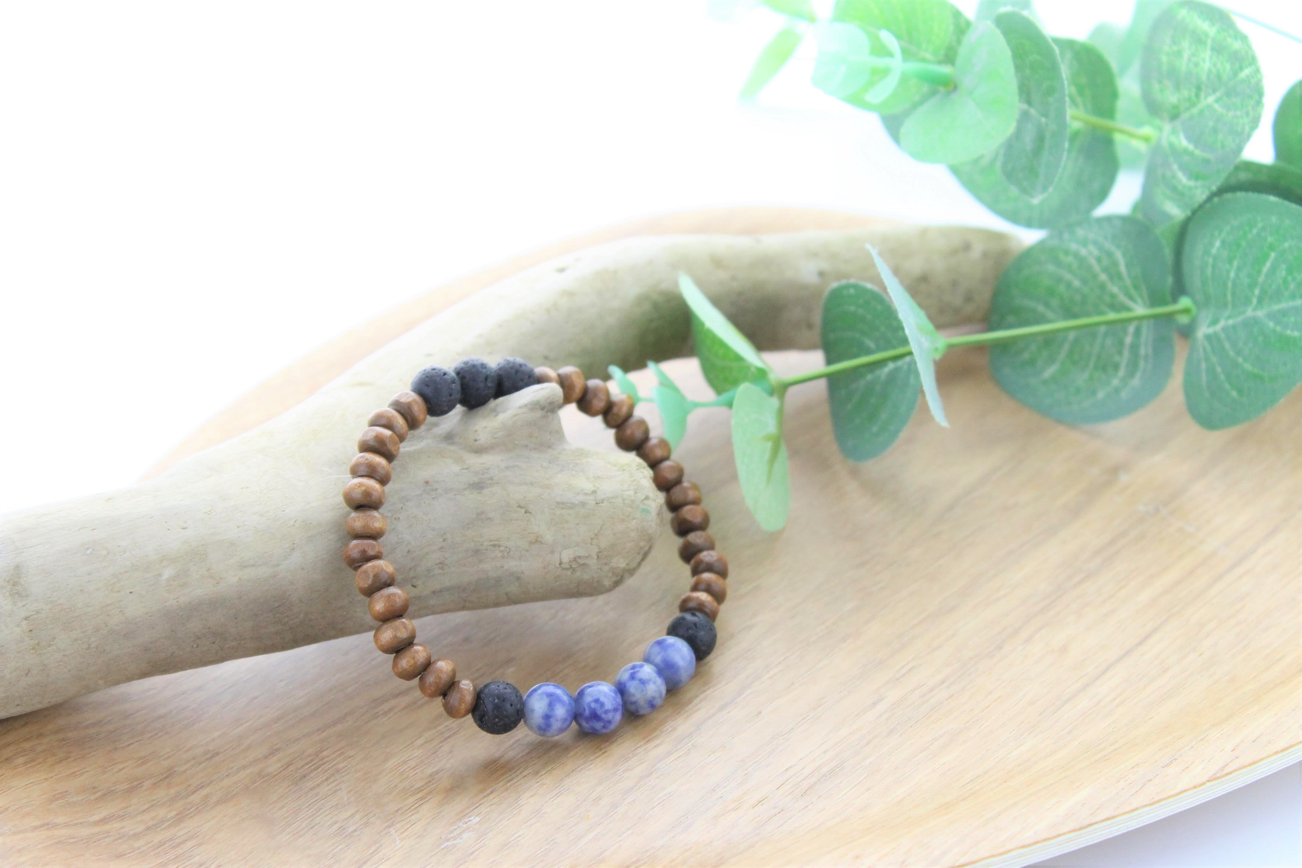 Bracelet perles bois sodalite lave