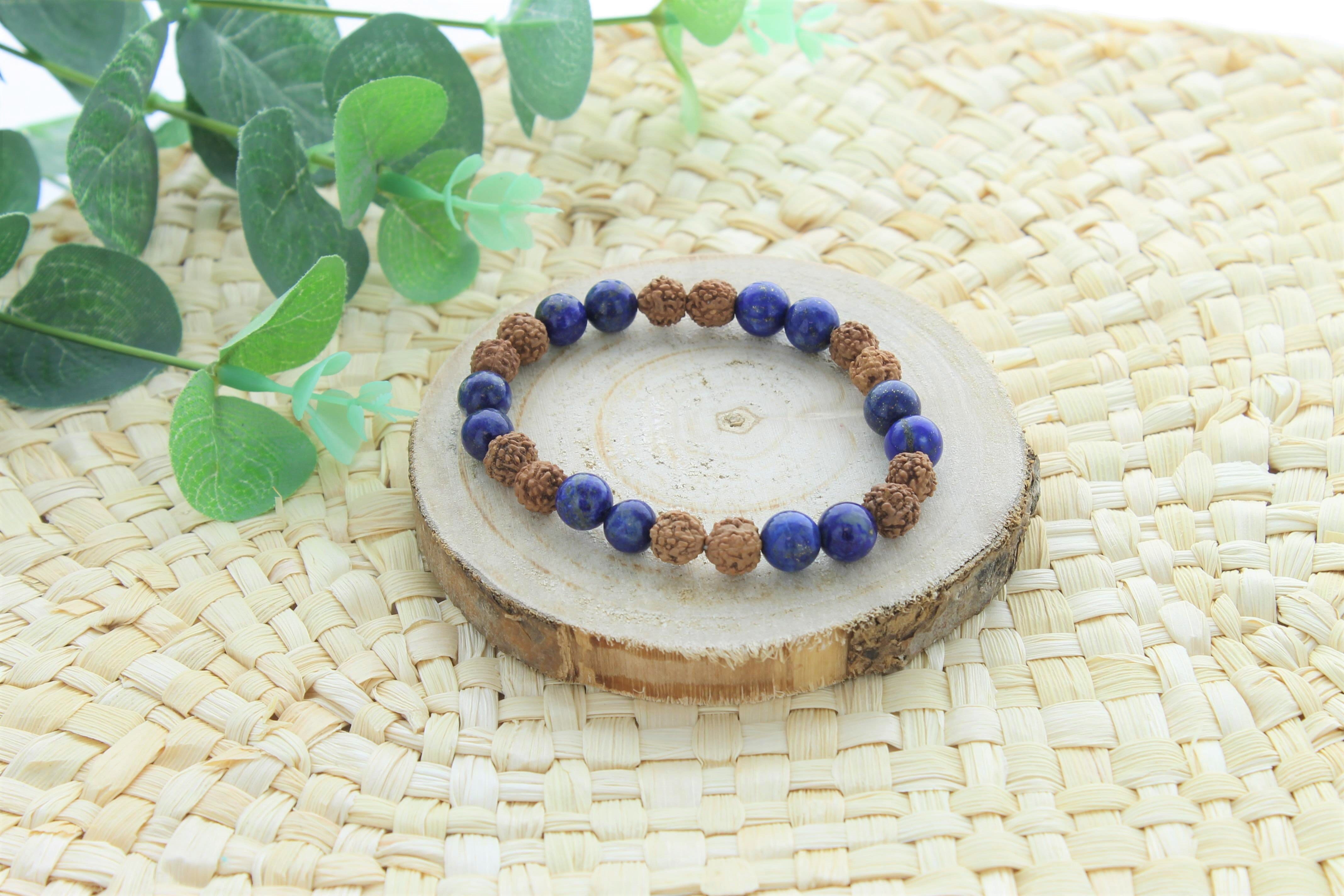 Bracelet perles lapis lazuli & rudraksha