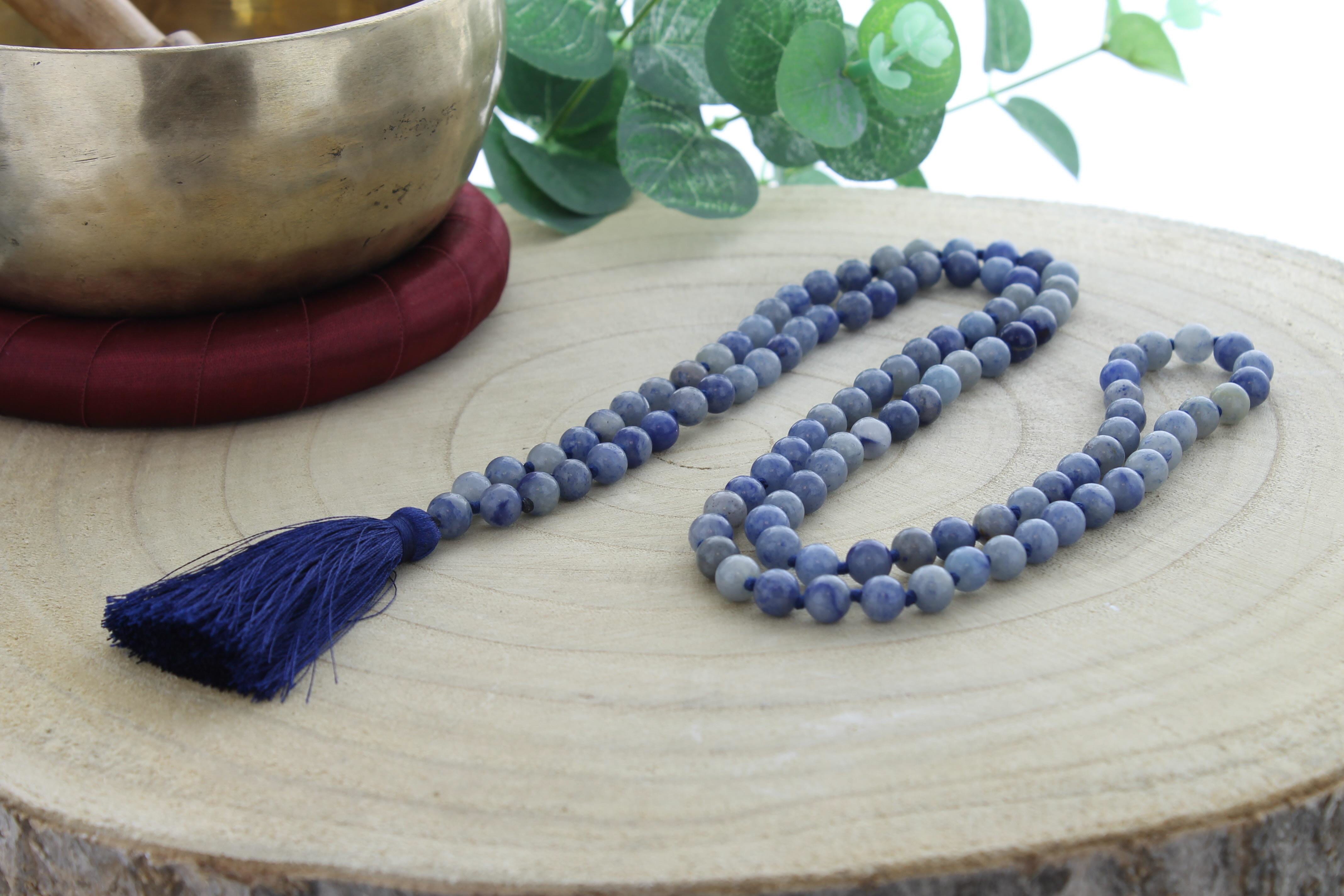 Mala en quartz bleu 108 perles