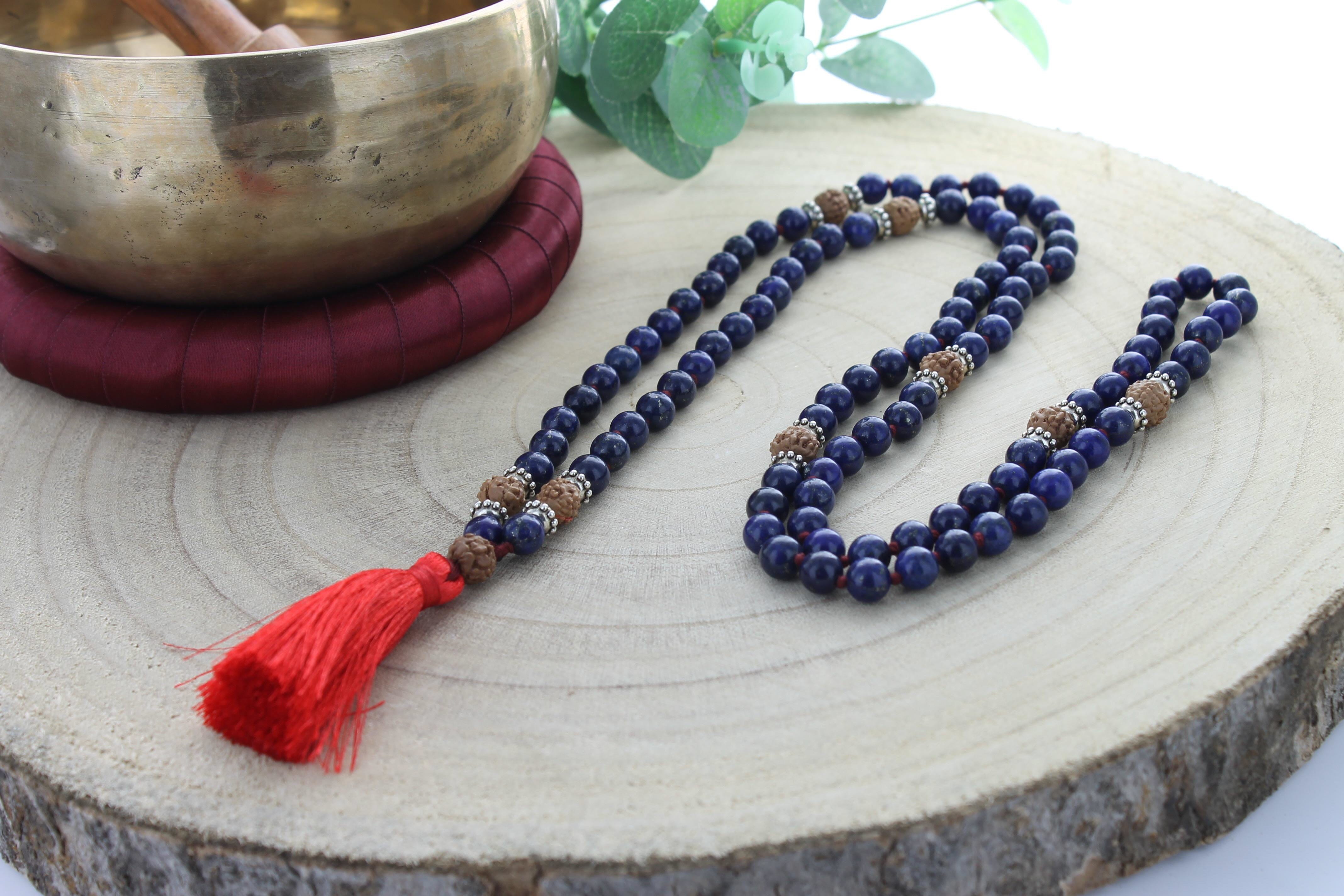 Mala lapis lazuli rudraksha 108 perles