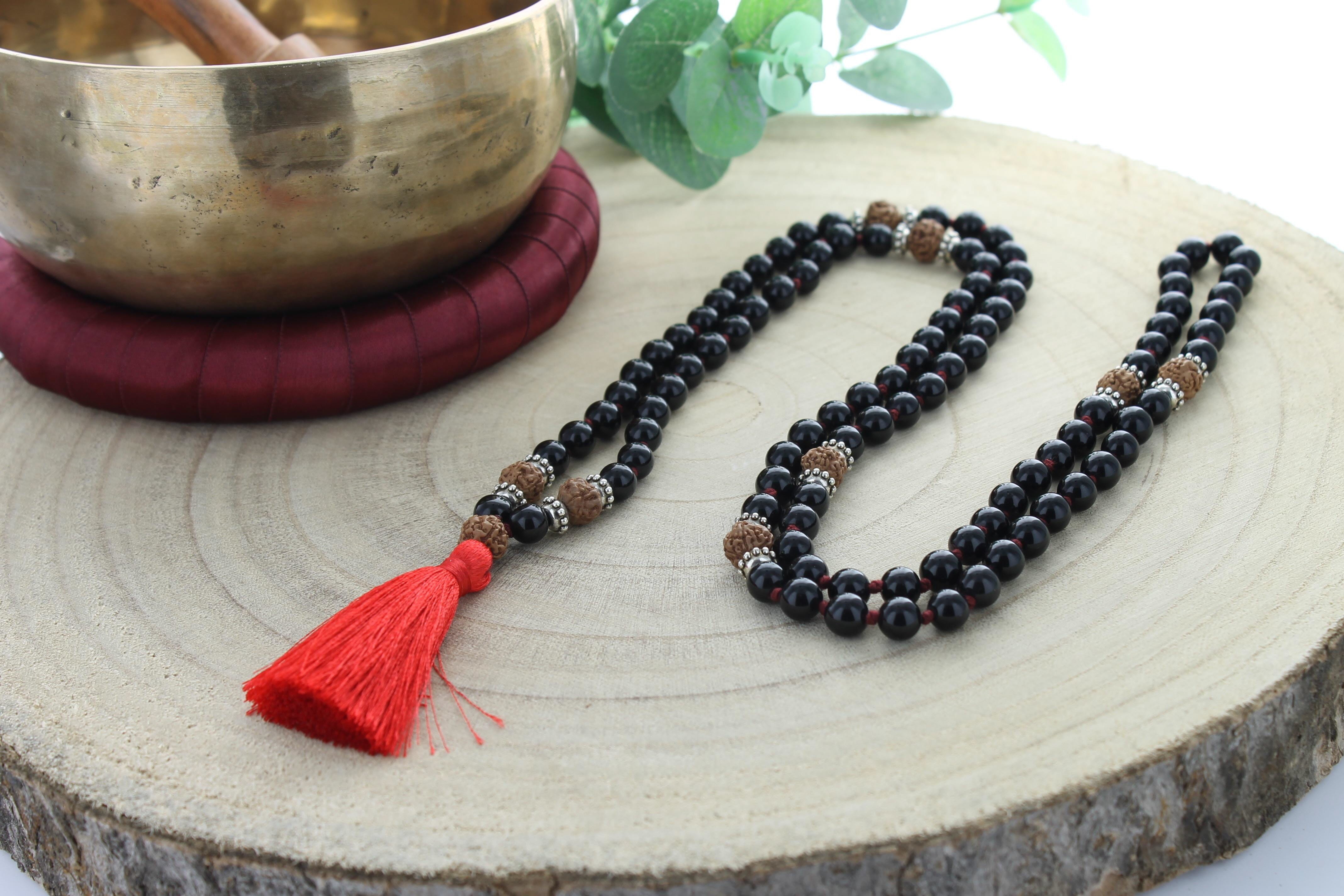 Mala obsidienne rudraksha 108 perles