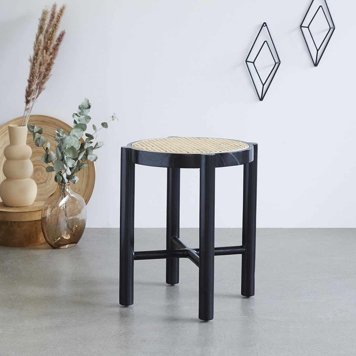 Table de chevet bois acajou cannage