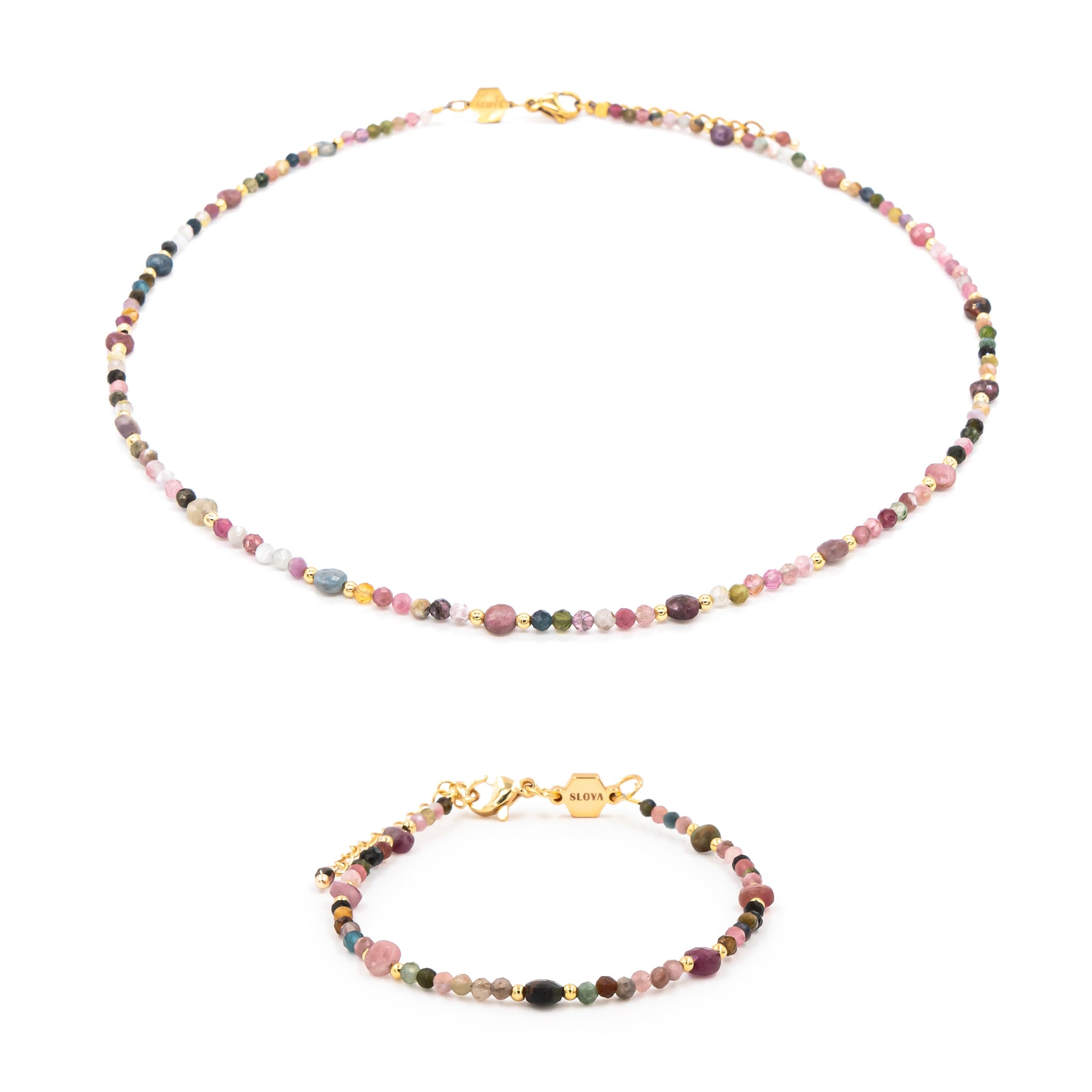 Collier et bracelet pierres tourmaline