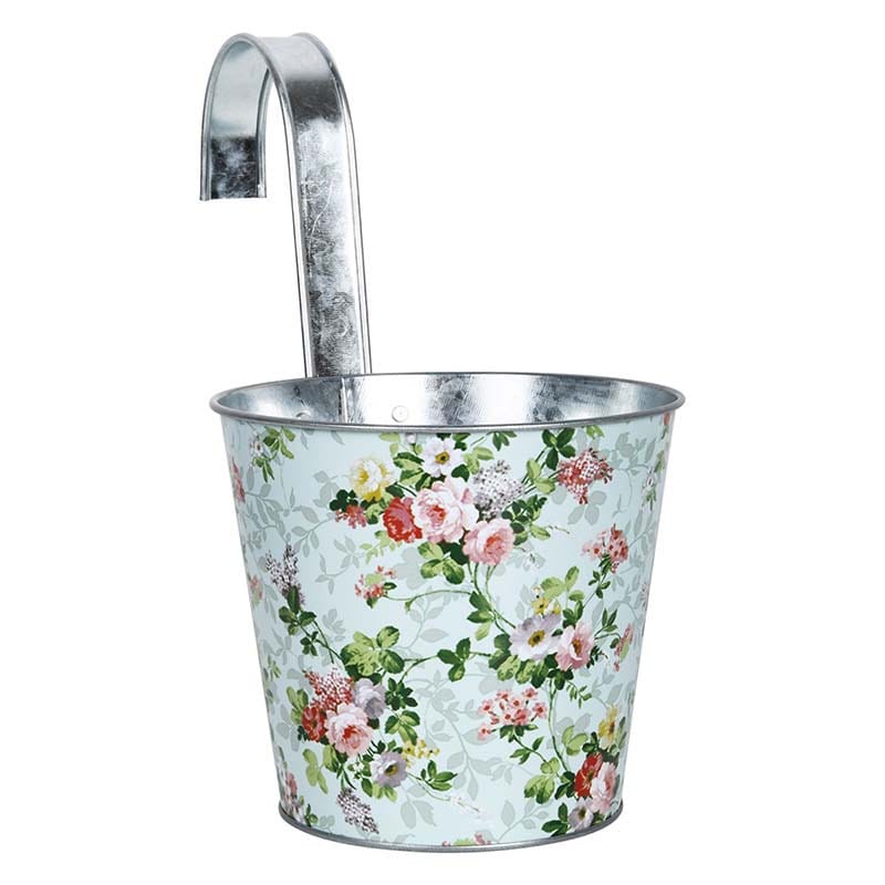 Cache pot zinc à suspendre motif roses