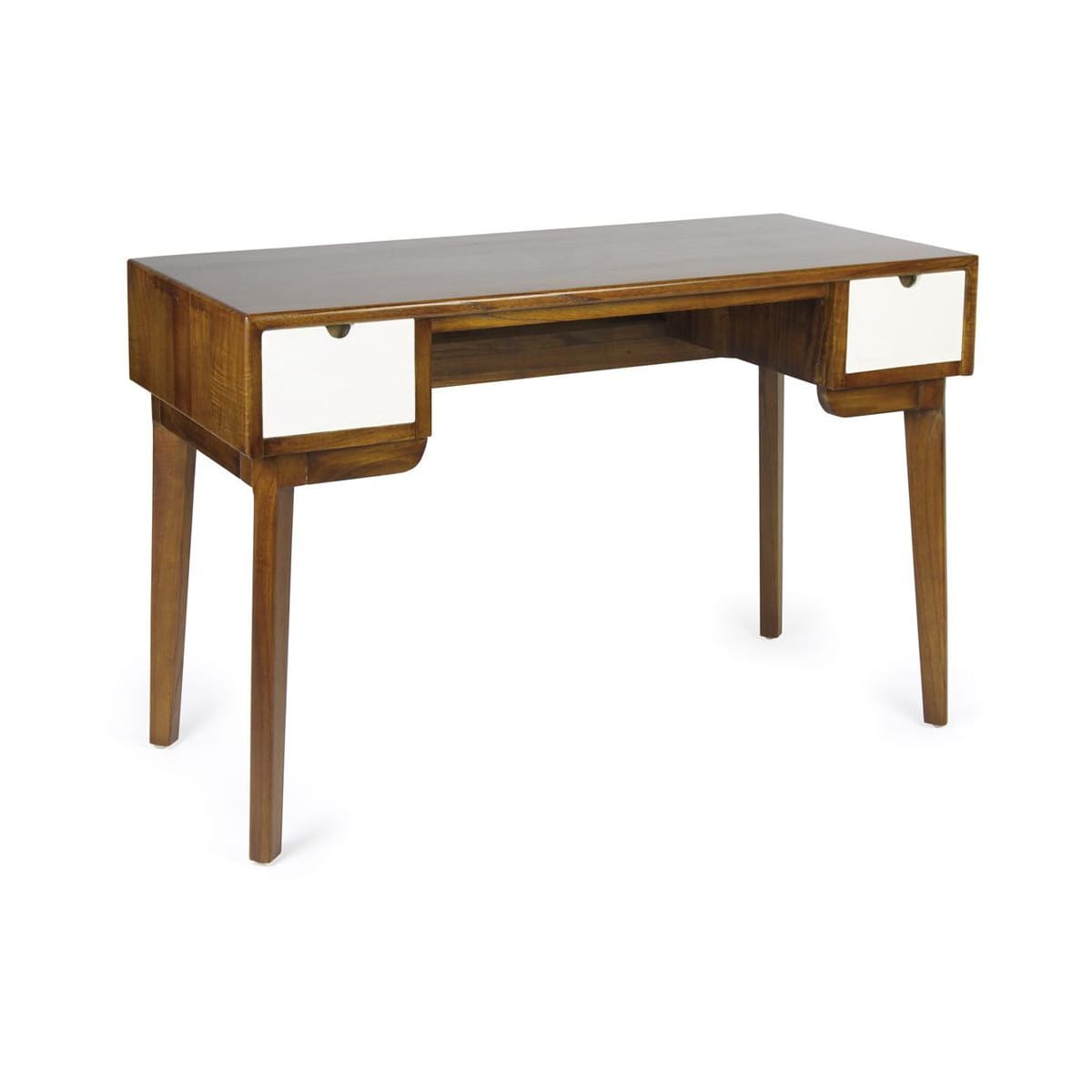 Bureau 2 tiroirs bois bronze marron 120x