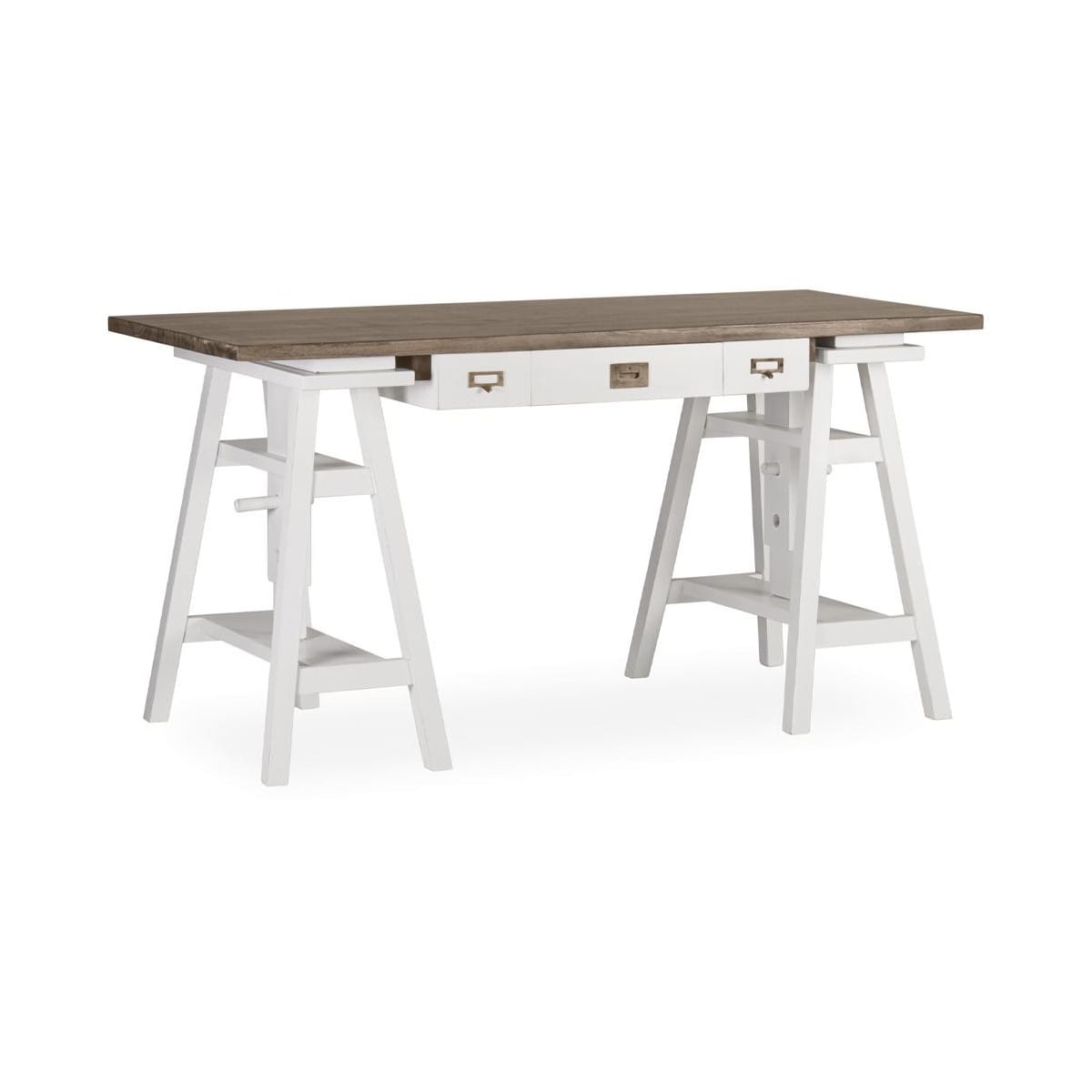 Bureau 3 tiroirs bois bronze blanc