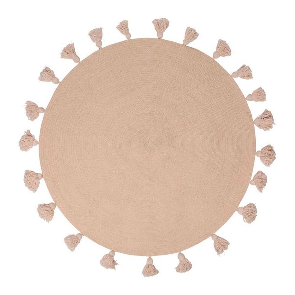 Tapis rond pompons rose coton d90