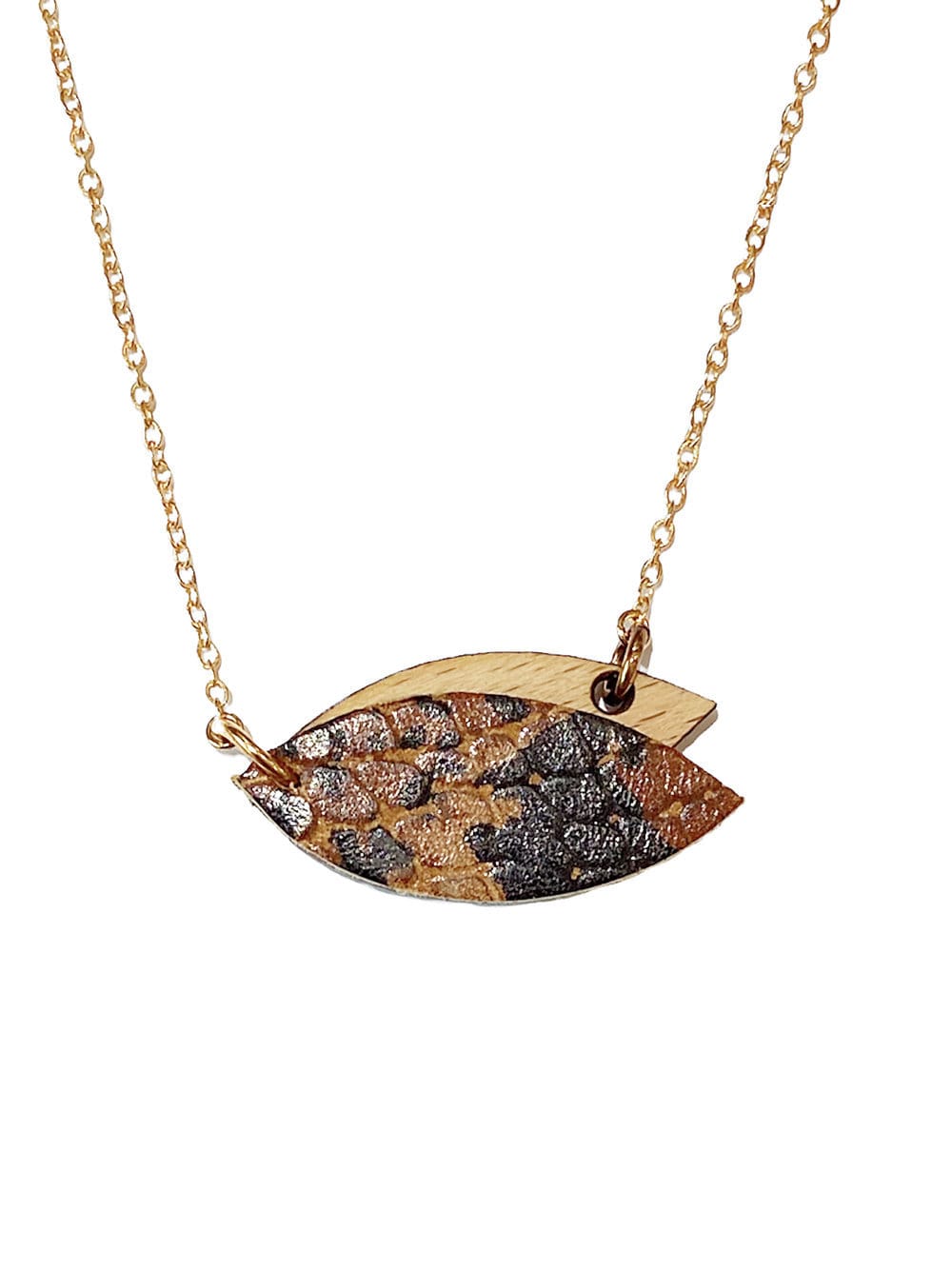 Collier en bois mini-petale caramel