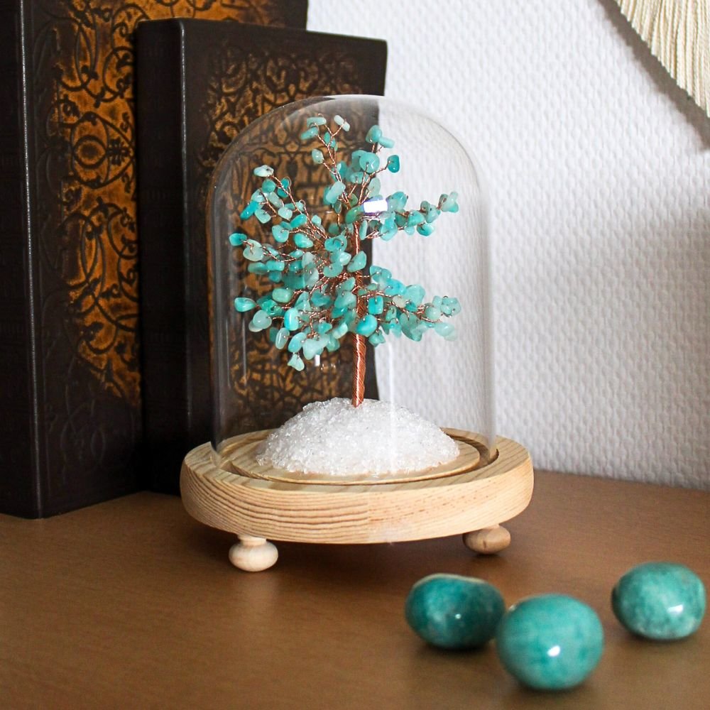 Arbre du bonheur sous cloche amazonite