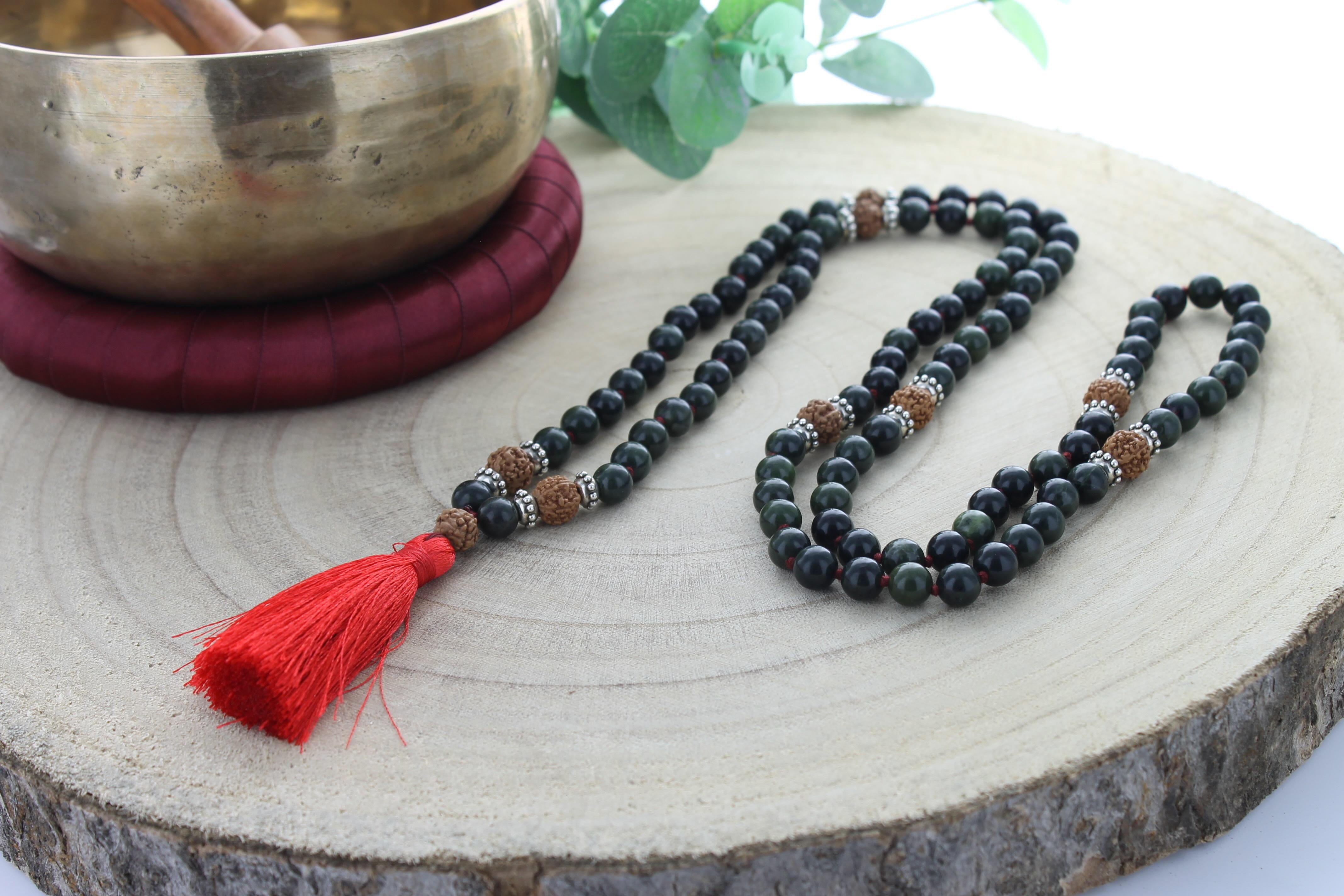 Mala serpentine et rudraksha 108 perles