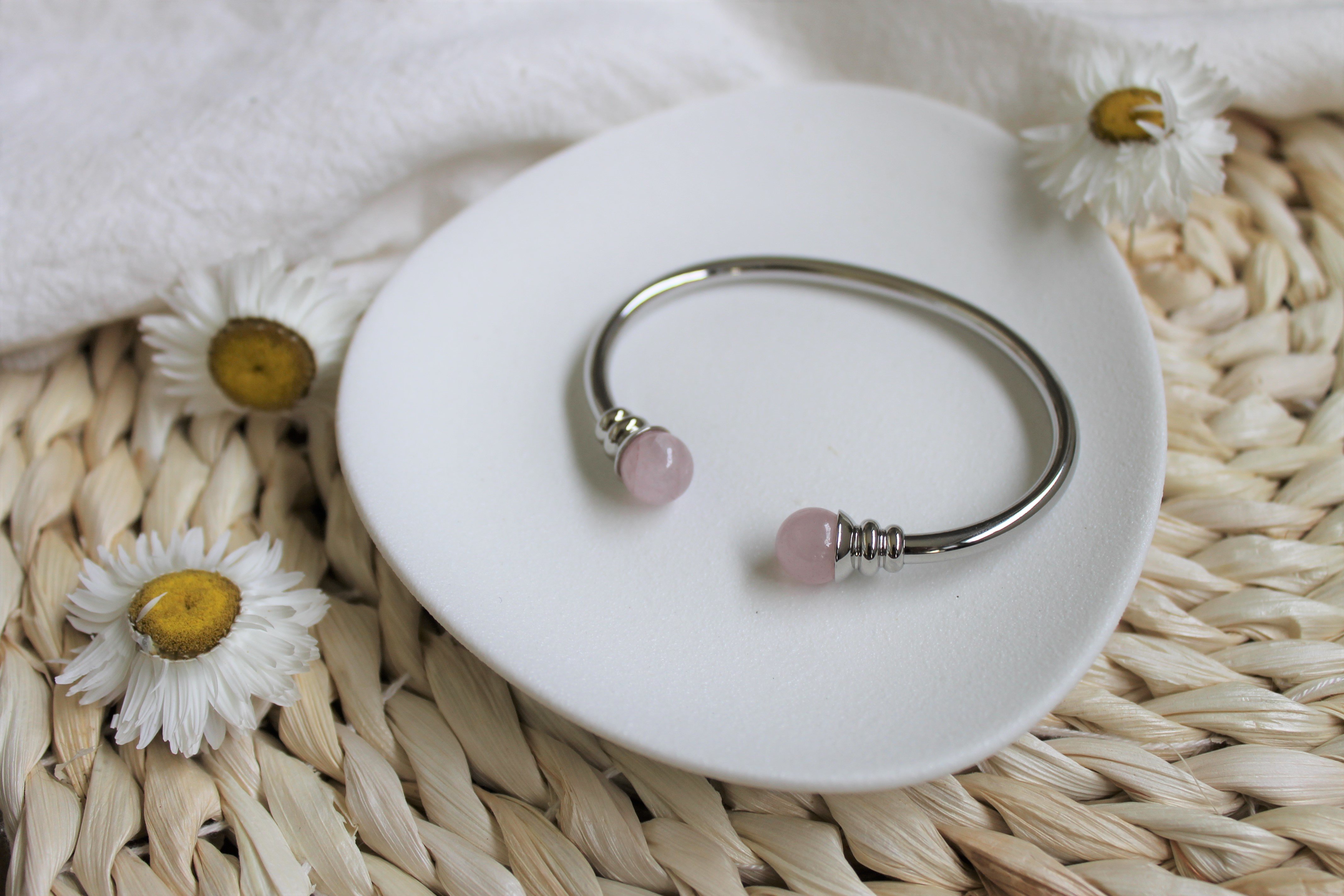 Bracelet cuivre aimants jonc quartz rose