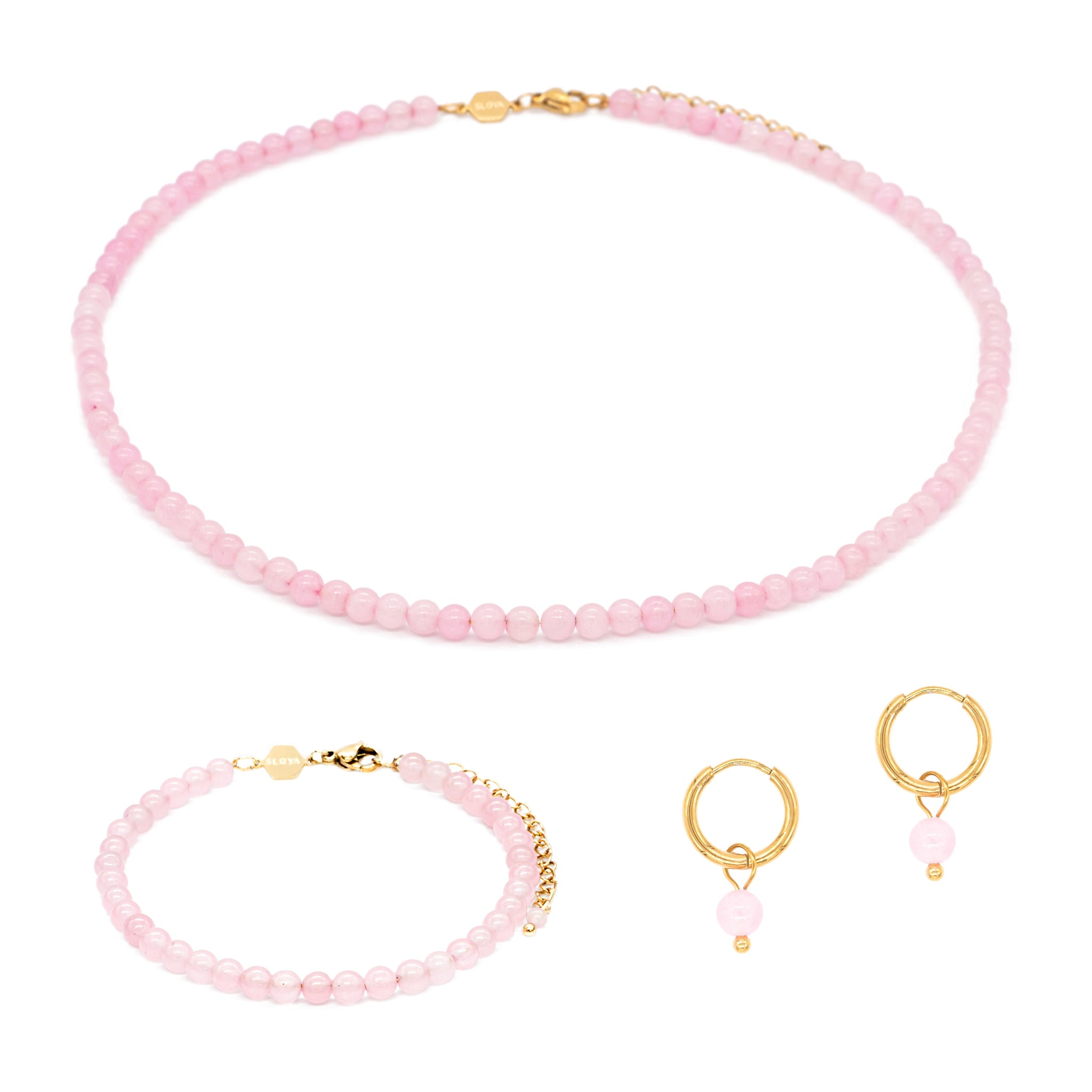 Parure serena en pierres quartz rose