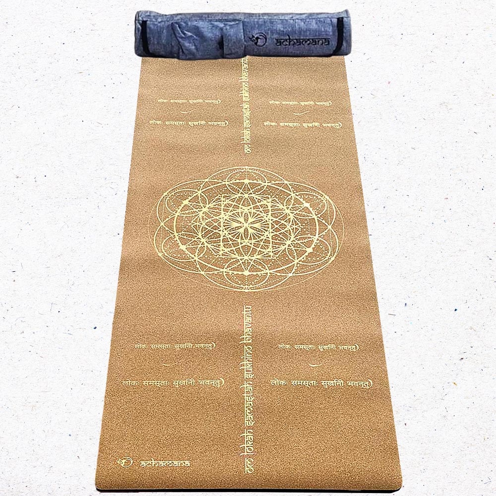 Tapis yoga en liège mantra fleur de vie