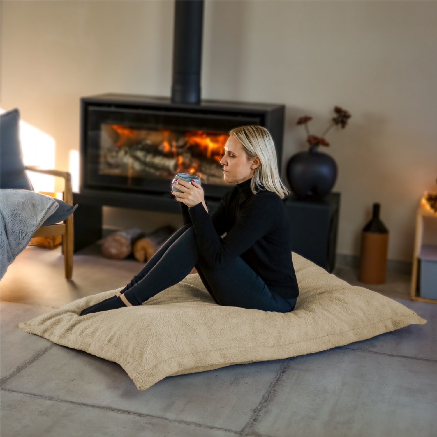 Pouf d'intérieur 90 x 140 cm beige