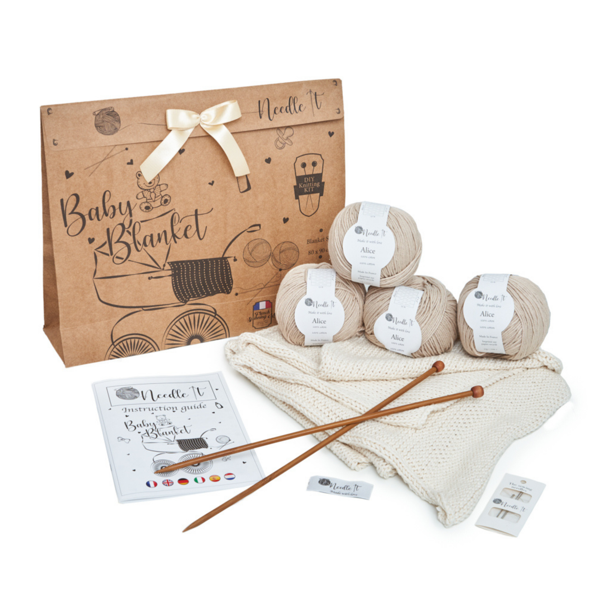 Needle it - kit tricot couverture blanc