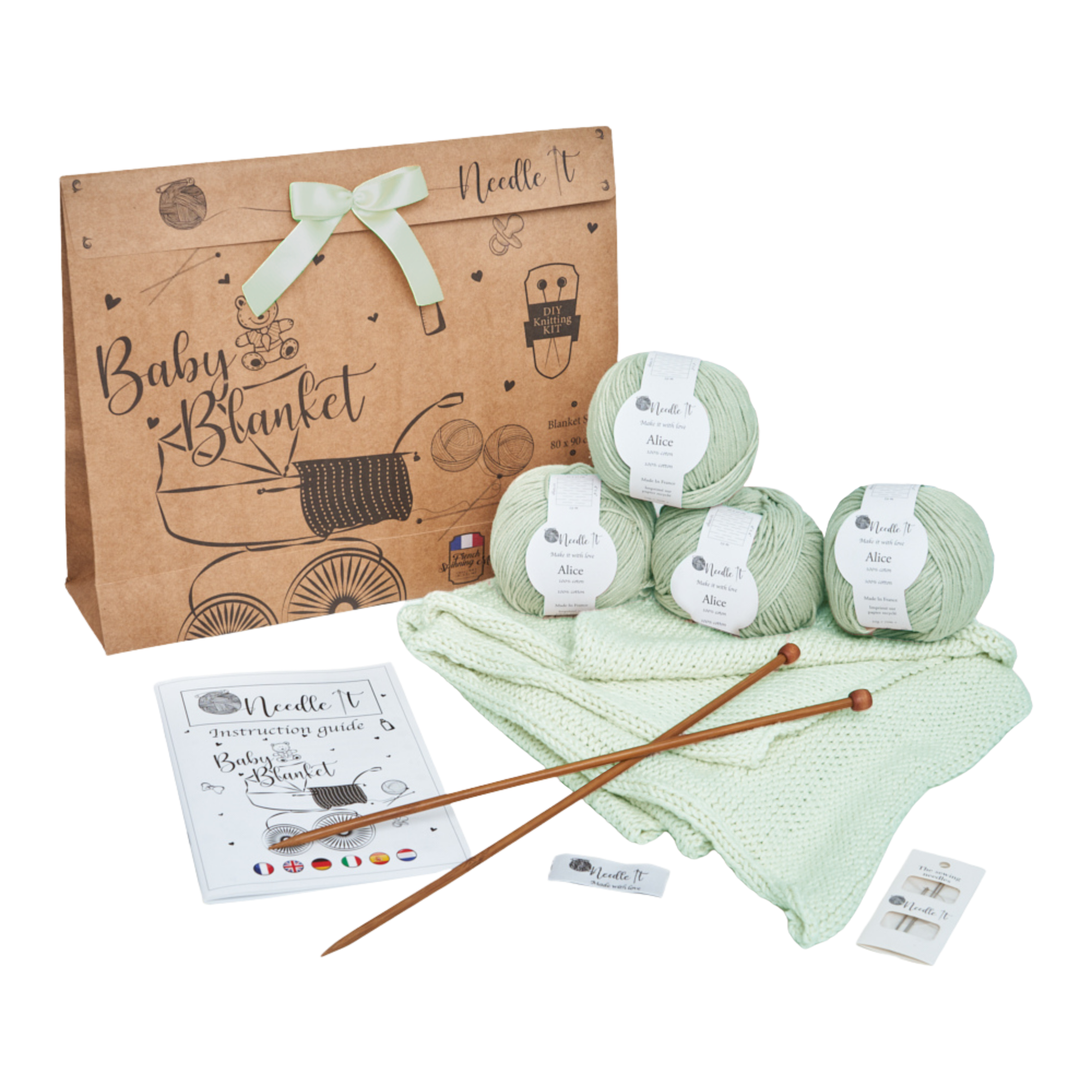 Needle it - kit tricot couverture menthe