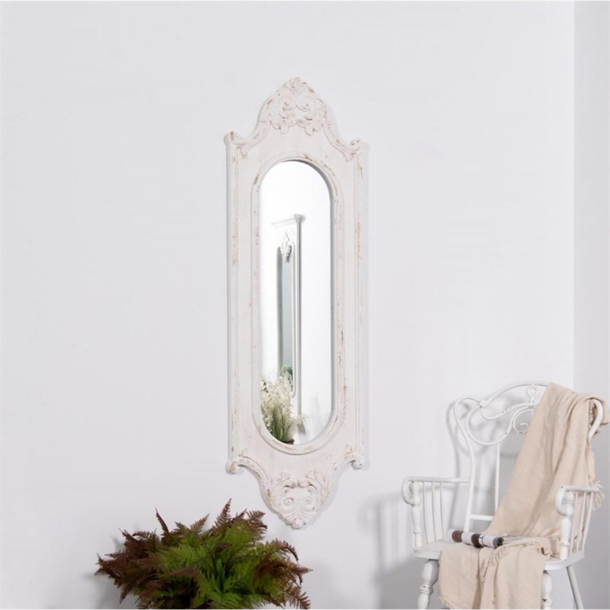 Grand miroir bois blanc 52.5x3.5x162cm