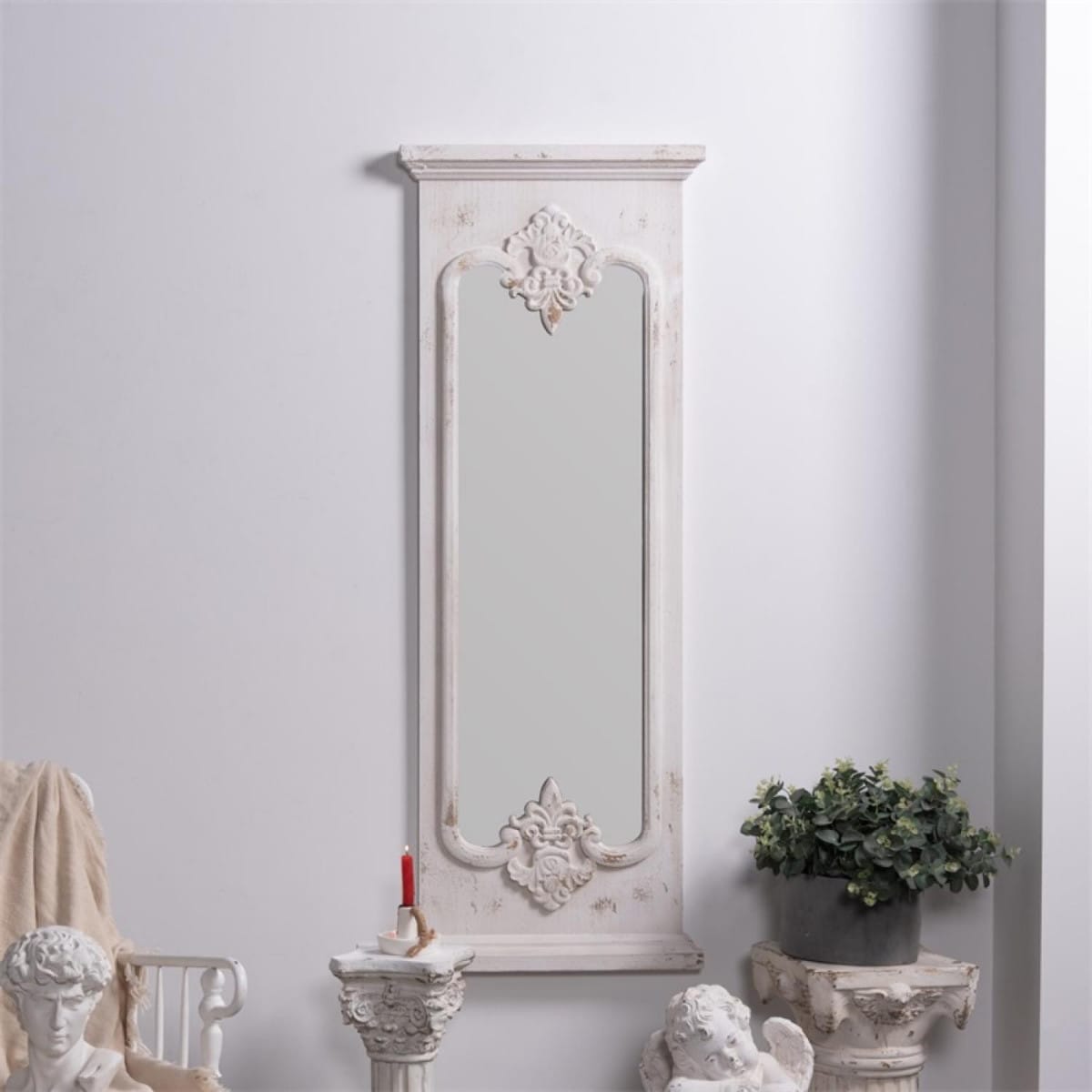 Grand miroir bois blanc 55x5.5x149cm