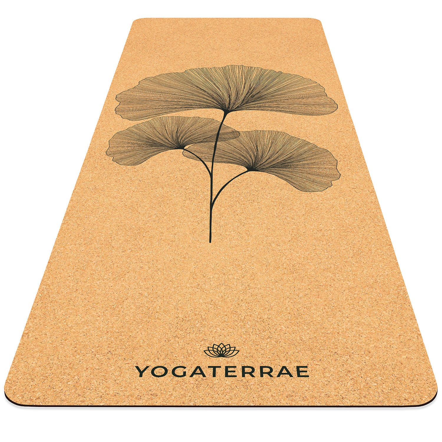 Tapis yoga liège ginkgo biloba + sangle