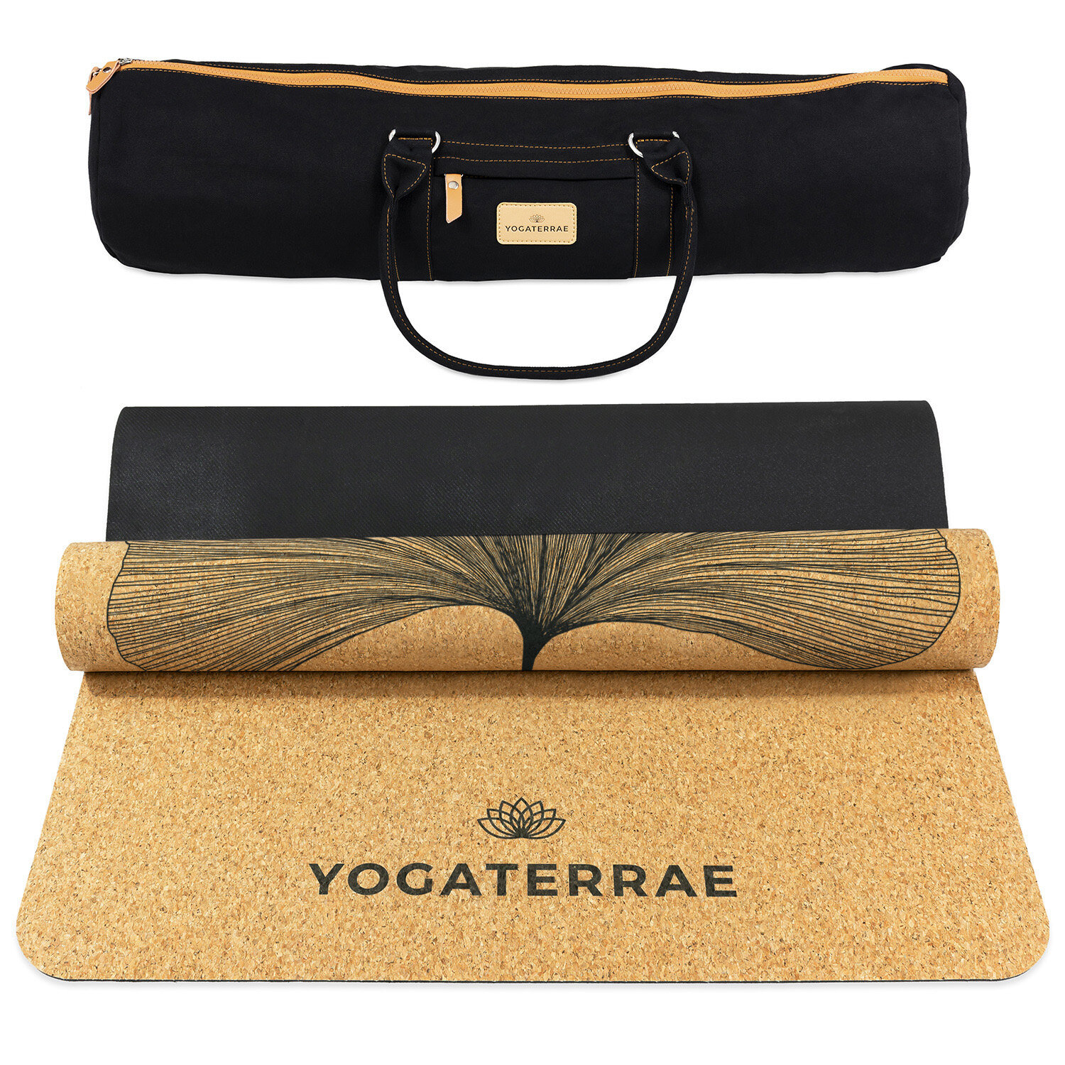 Tapis yoga liège ginkgo bi + sangle, sac