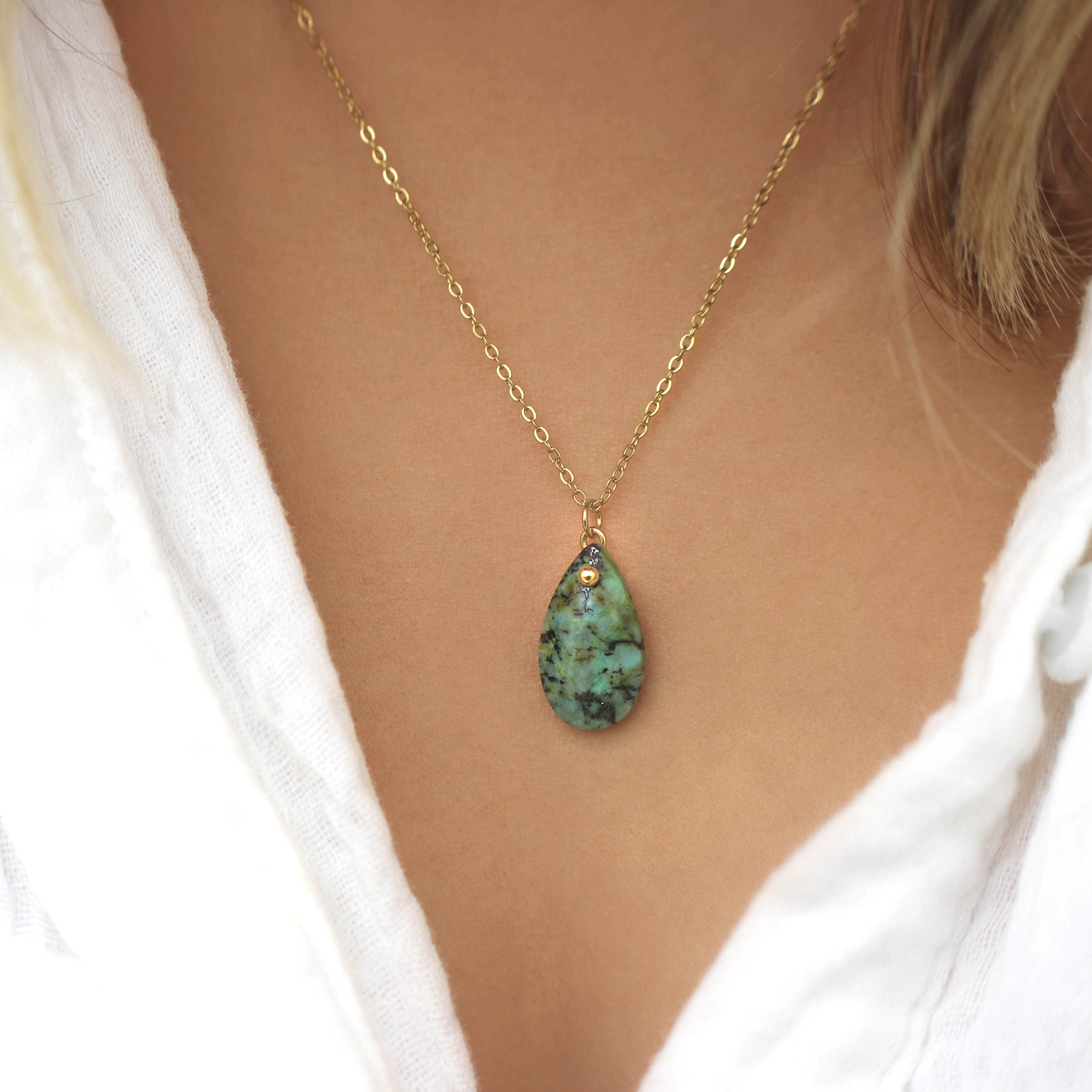 Collier pendentif goutte - turquoise