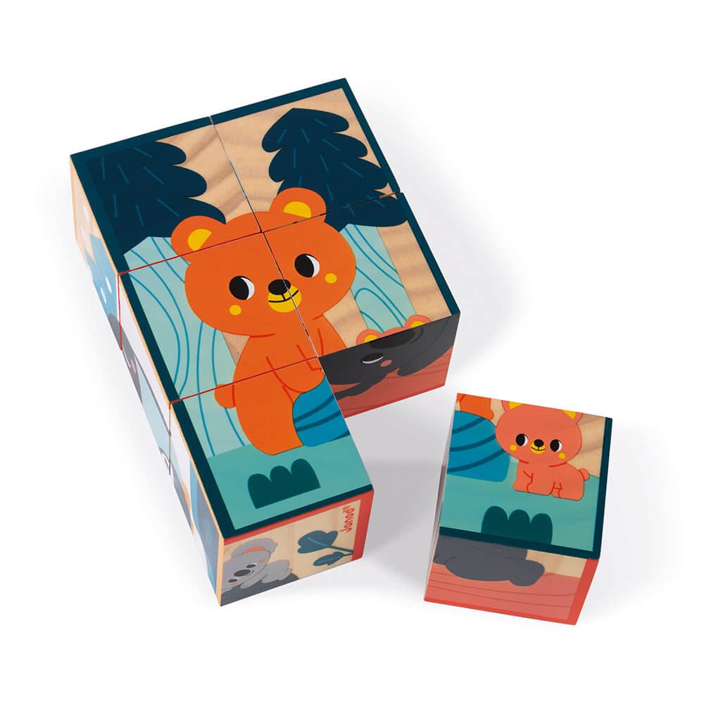 6 cubes en bois animaux